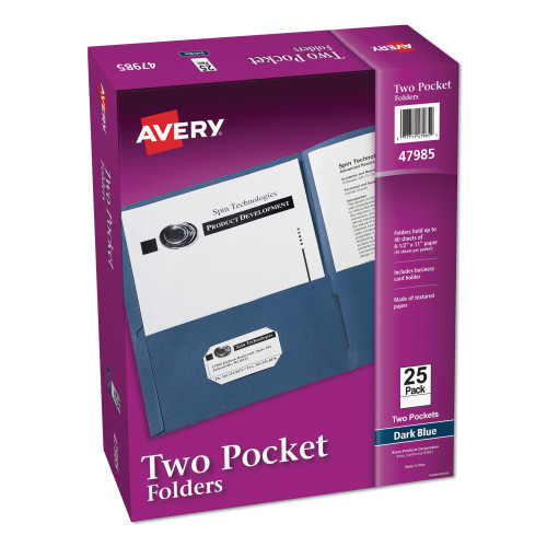 Avery Two-Pocket Folder， 40-Sheet Capacity， Dark Blue， 25/Box (47985) - Mycitystee