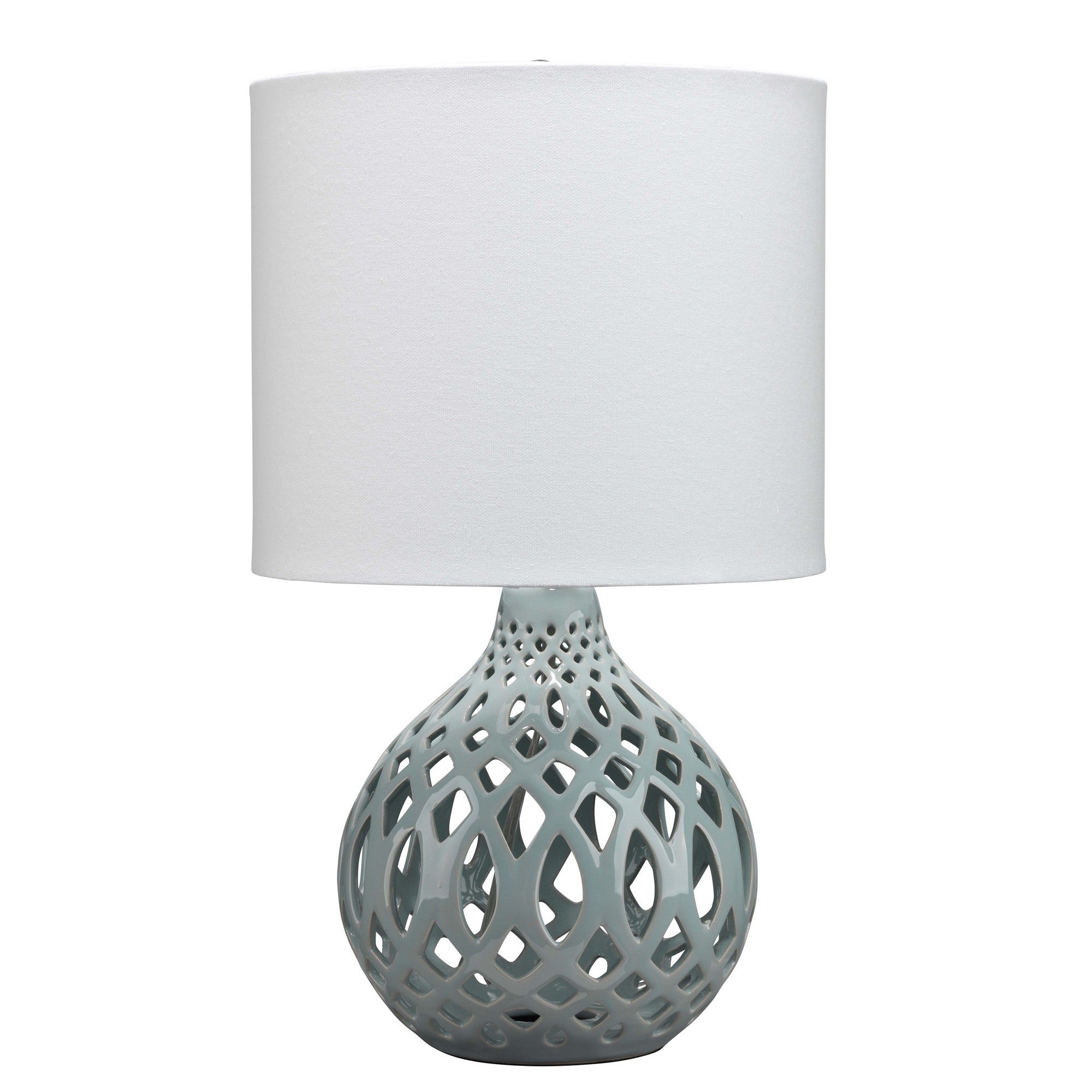 Table Lamp with Ceramic Bellied Body and Fretwork Pattern， Gray - Mycitystee