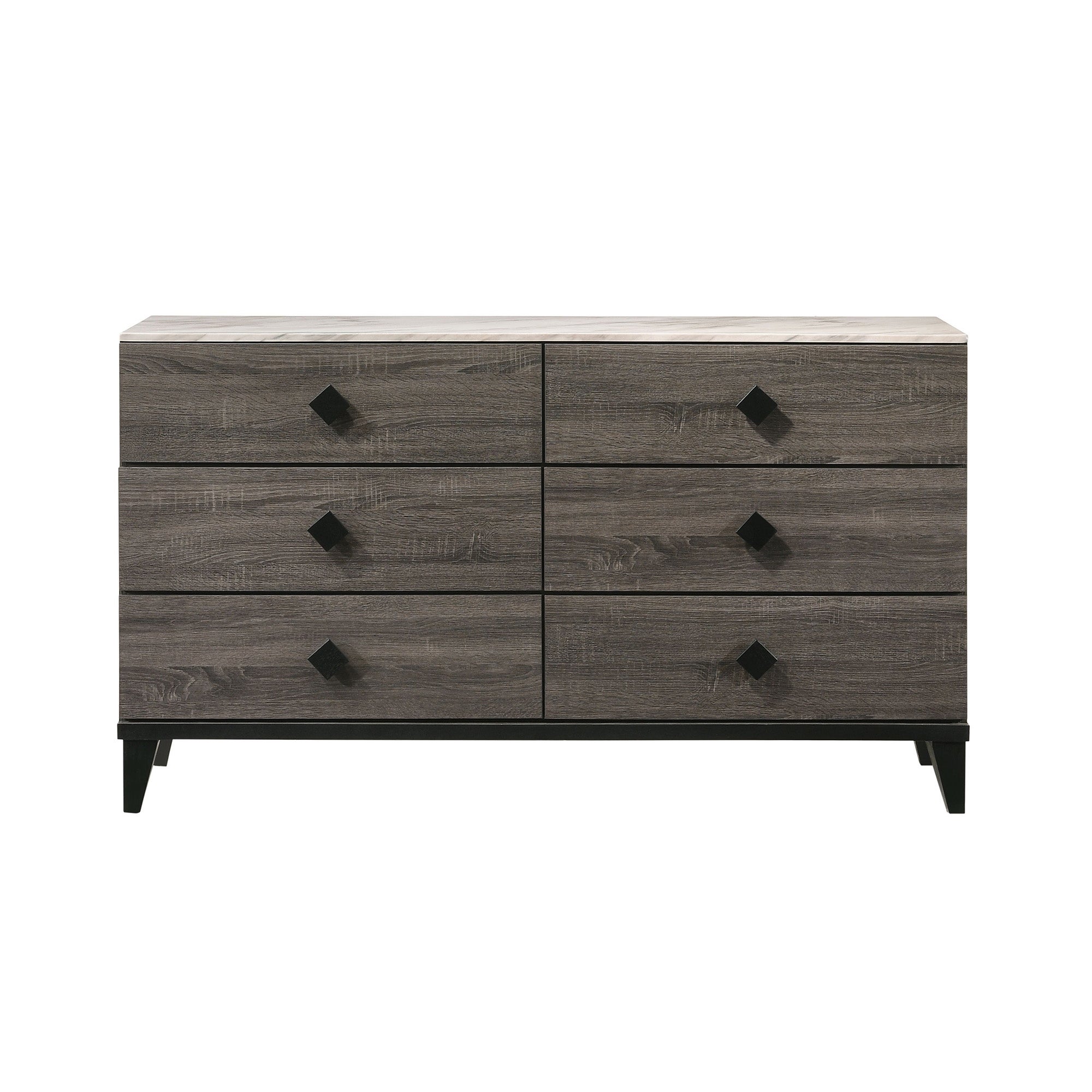 Wood 3 Tier 6 Drawers Dresser， Faux Marble and Rustic Gray Oak - - 35374247 - Mycitystee