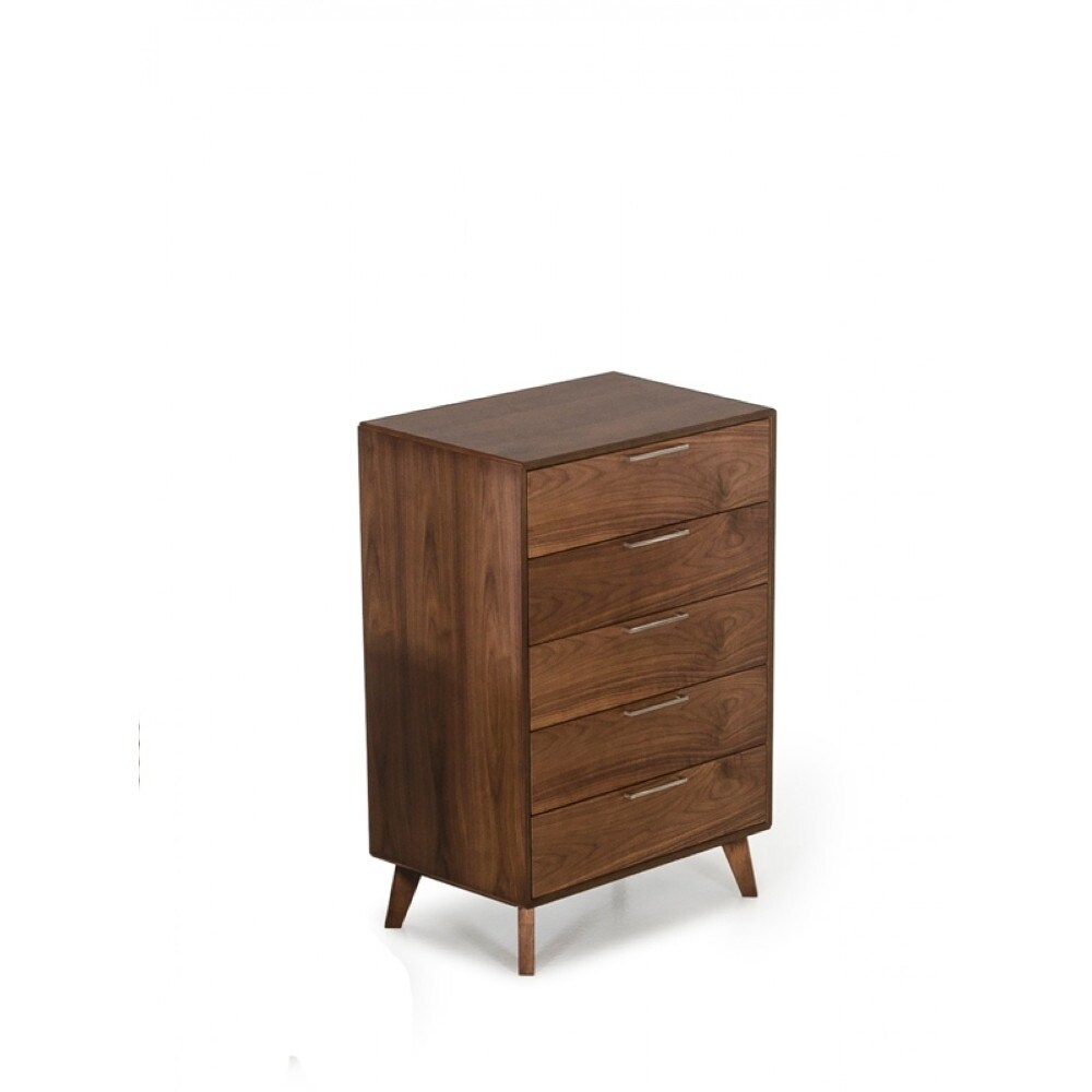 Transitional Style Five Drawers Wooden Chest with Stainless Steel Handles， Brown - - 26293378 - Mycitystee