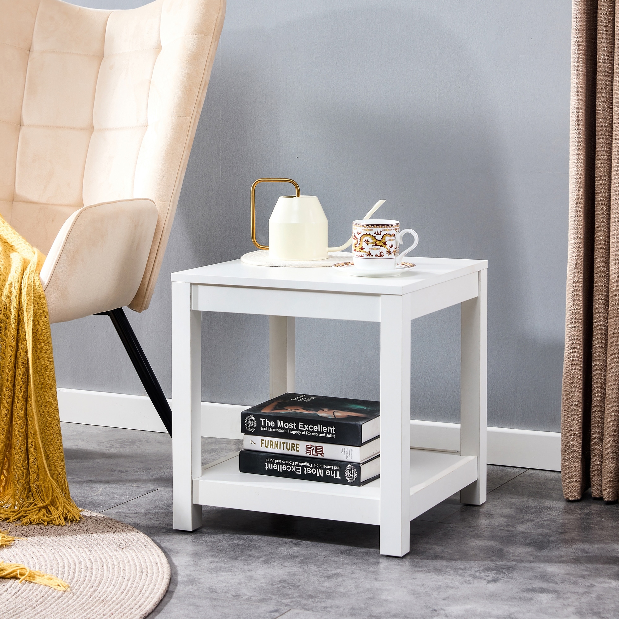 Modern Simple Side Table，Wooden 2-tier End Table with storage shelve - Mycitystee