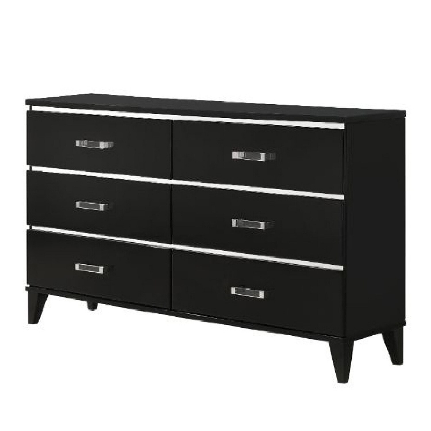 Dresser with 6 Drawers and Metal Trim， Black - - 35542270 - Mycitystee