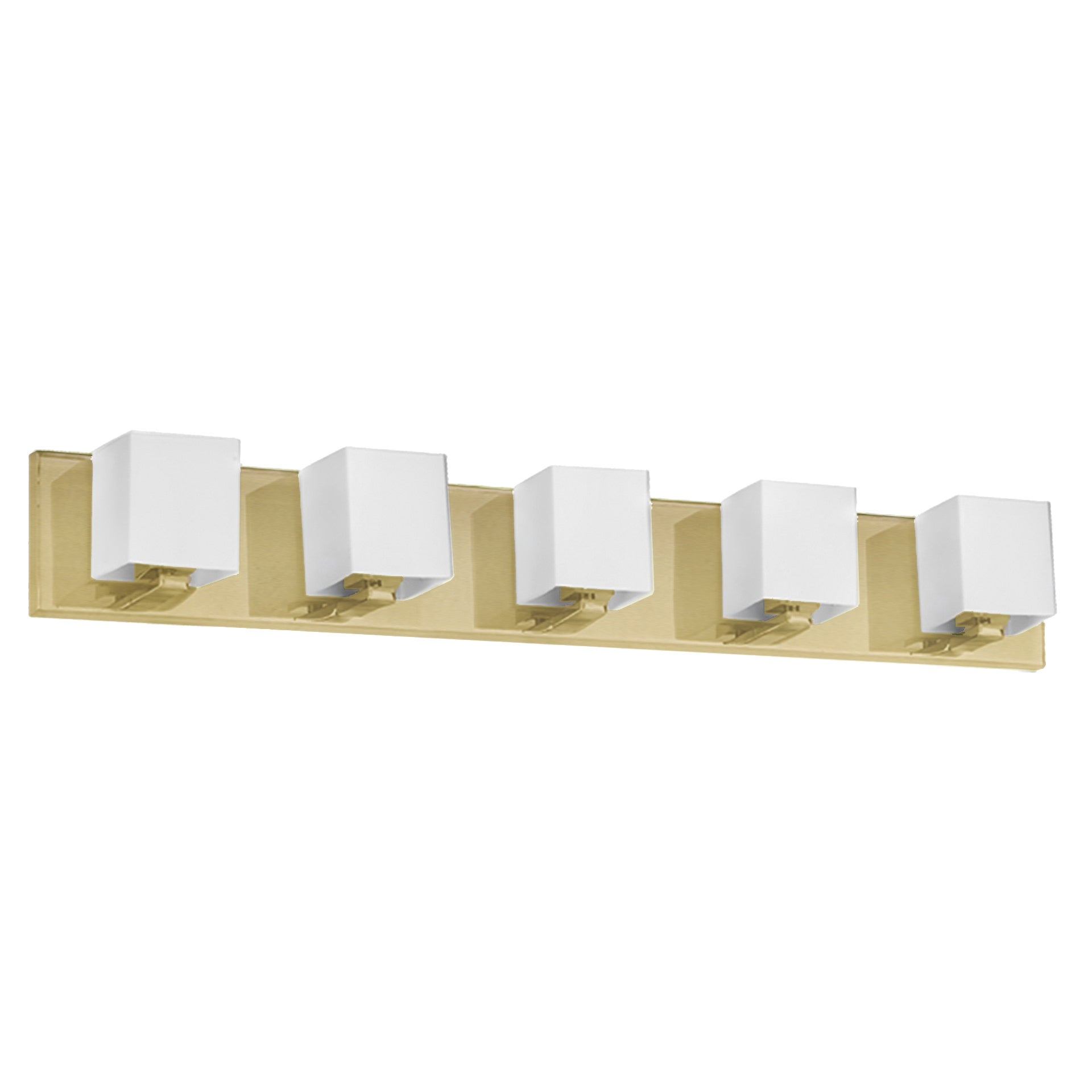5 Light Halogen Vanity， Aged Brass with White Glass - Mycitystee