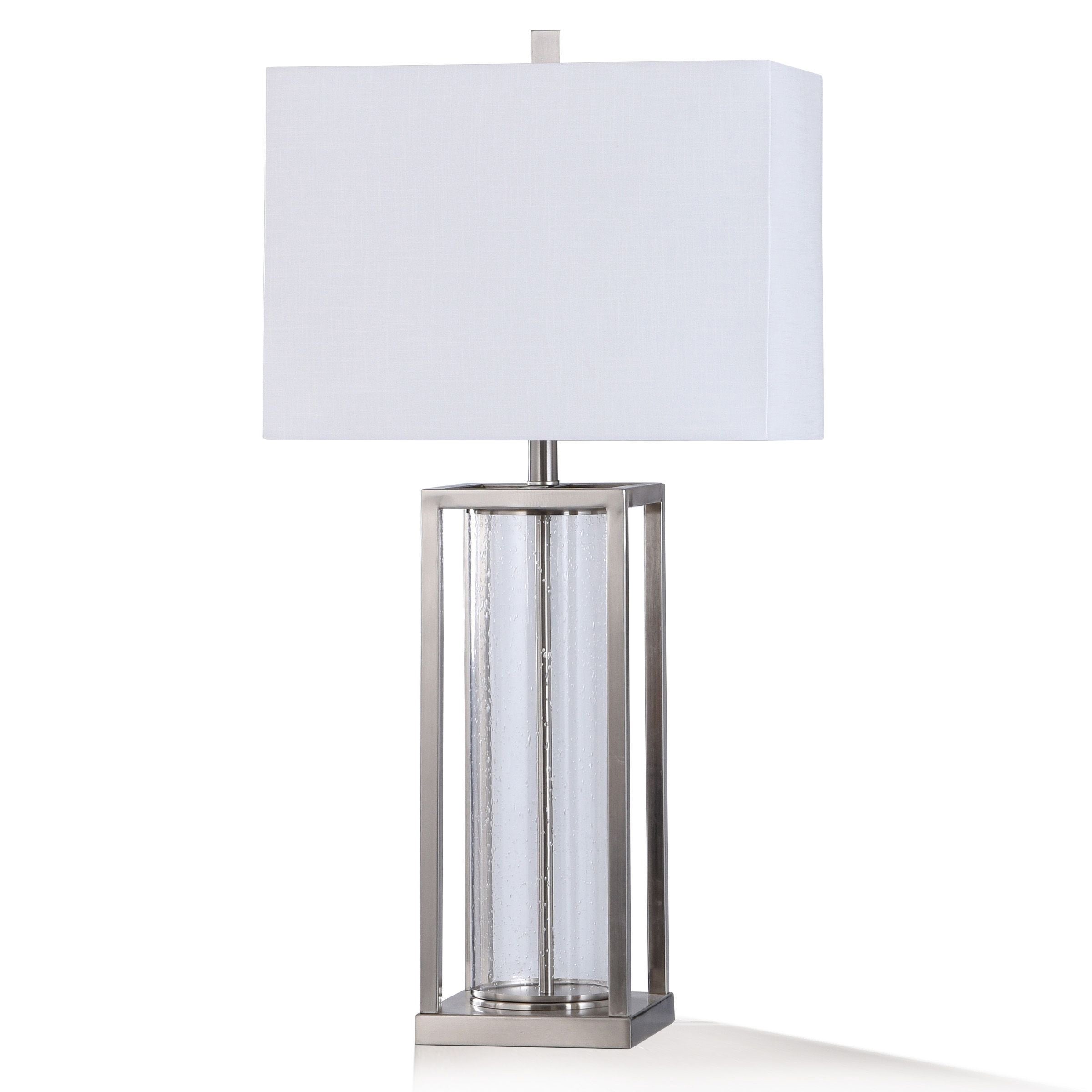 StyleCraft Silas Clear Seeded Glass with Brushed Steel Metal Table Lamp - Mycitystee