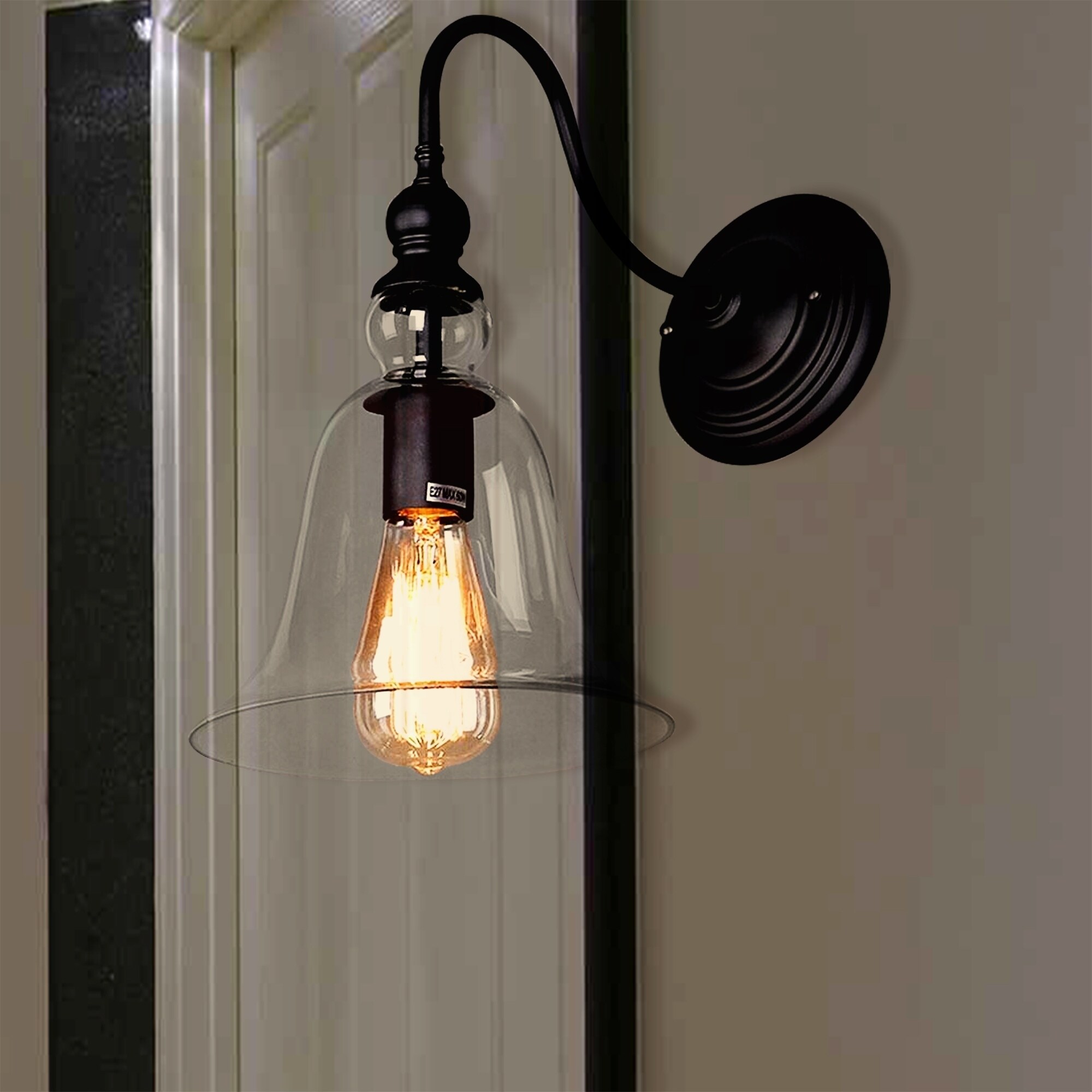 Tamrion Black Metal 1-light Wall Sconce Clear Glass Shade with Edison Bulb - Mycitystee