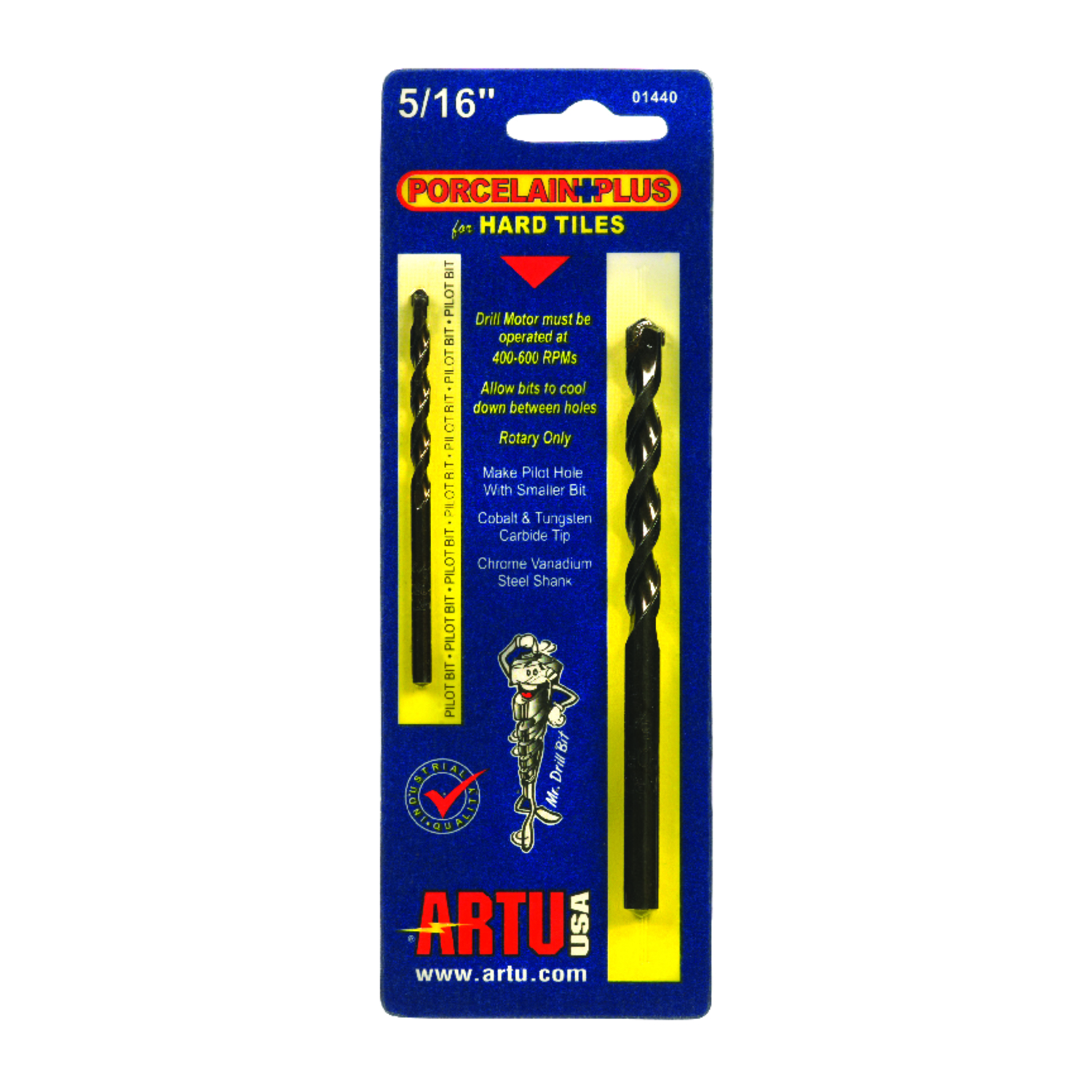 ARTU Porcelain Plus 5/16 in. X 4-1/2 in. L Tungsten Carbide Tipped Glass and Tile Bit Set 2 pc - Mycitystee