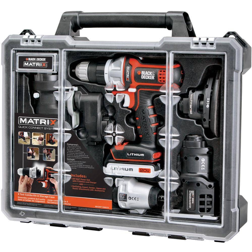 BLACK+DECKER 20V Max Lithium-Ion Cordless Matrix 6 Tool Combo Kit with Storage Case BDCDMT1206KITC - Mycitystee