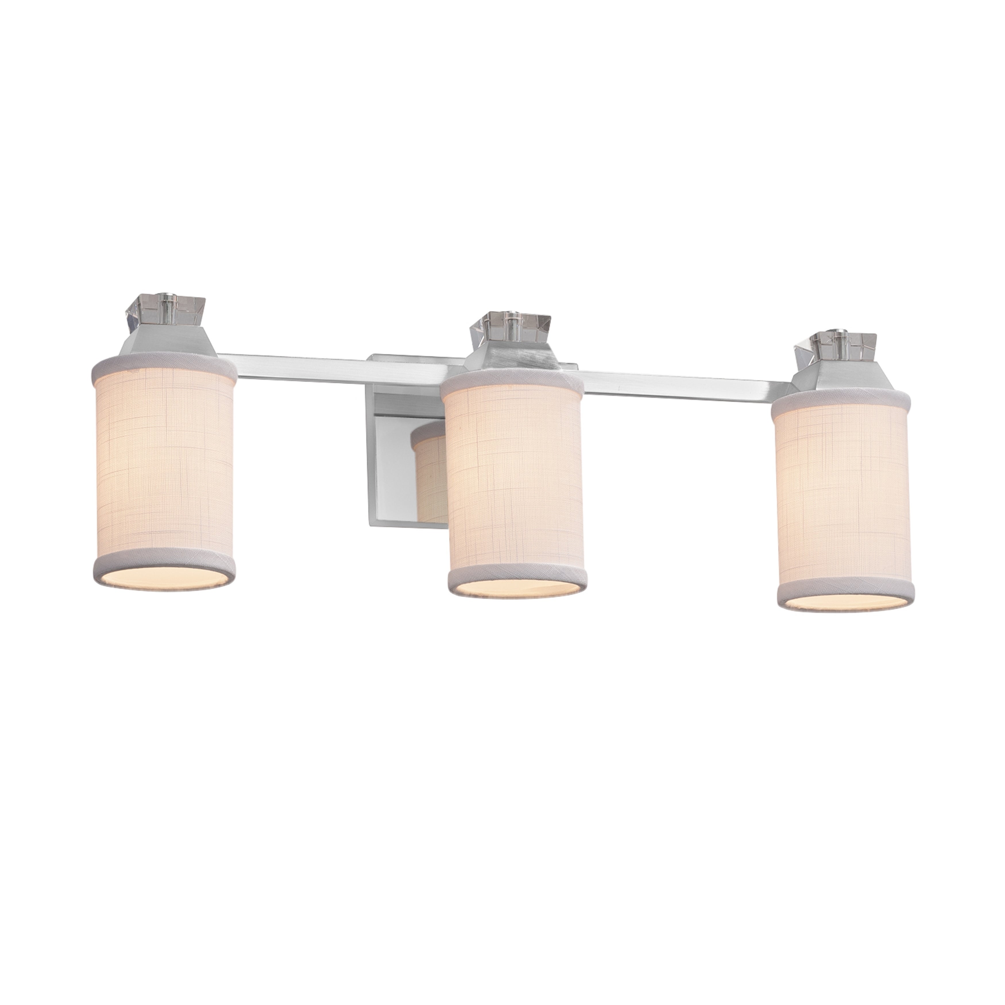 Justice Design Textile Ardent 3-light Polished Chrome Bath Bar， White Cylinder w/ Flat Rim Shade - Mycitystee