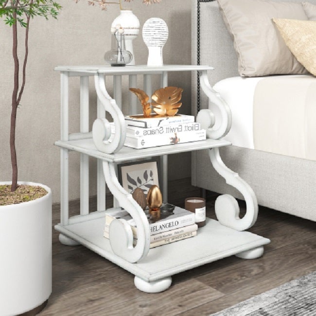 HGMart Bedroom Nightstand， Classic Vintage Living room End Table Open Storage Style Side Table， White - Mycitystee