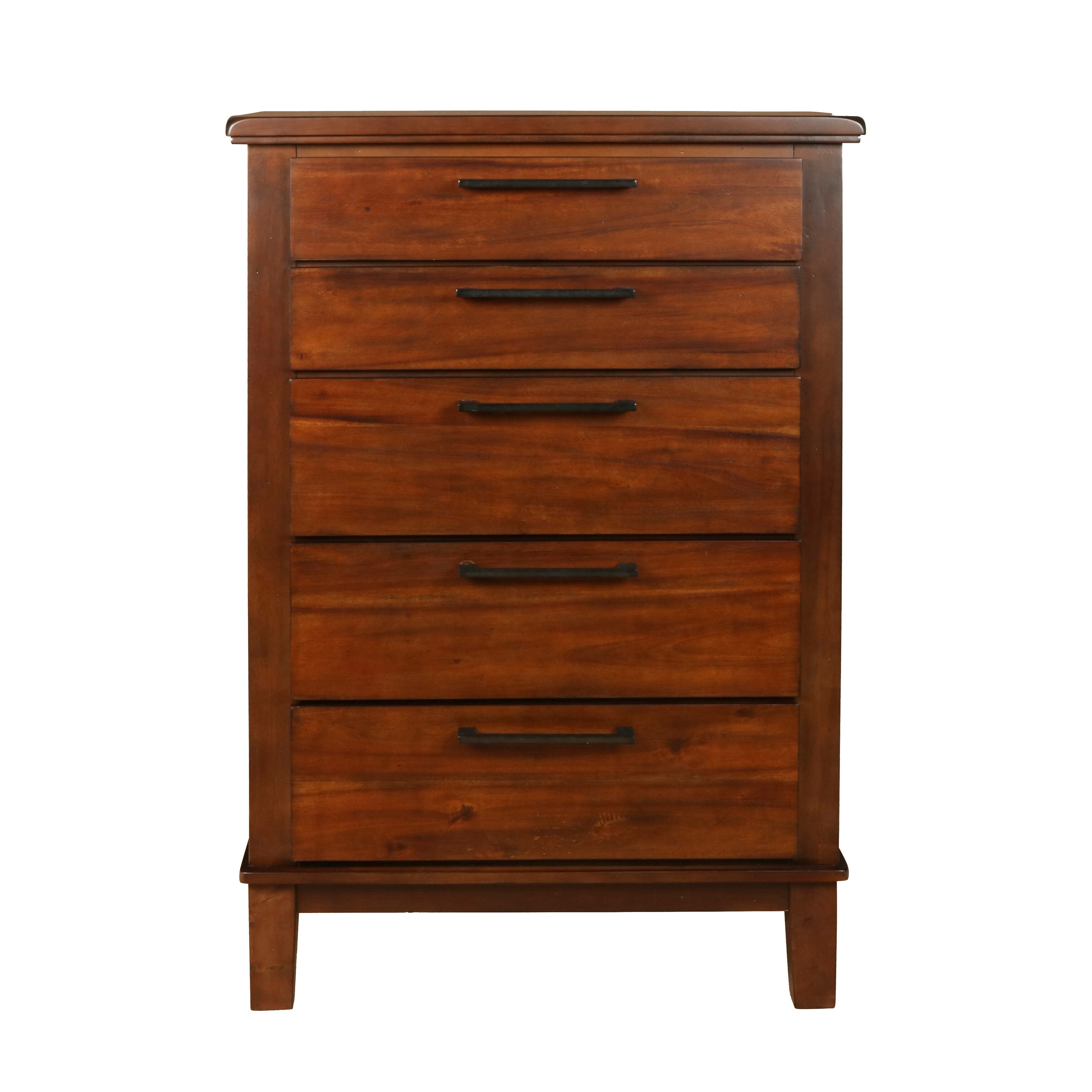 Wooden Trim Top Chest with 5 Drawers and Antique Bar Pulls， Brown - - 31575487 - Mycitystee