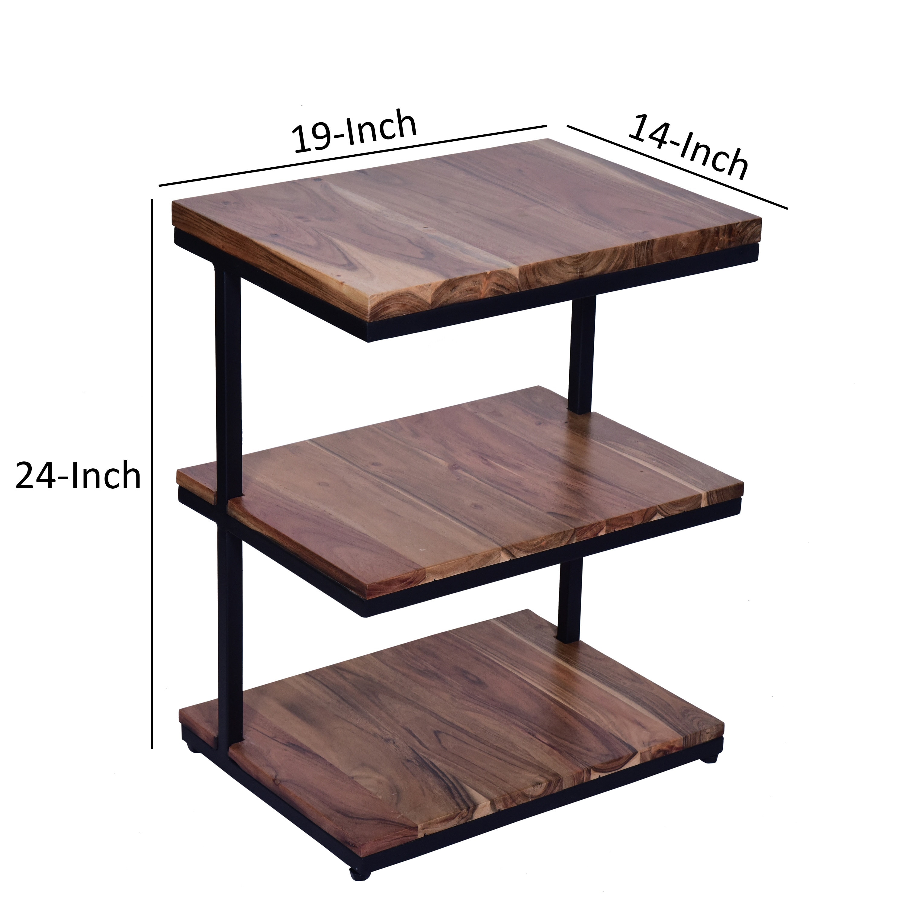 Industrial End Table with 3 Tier Wooden Shelves and Metal Frame - Mycitystee
