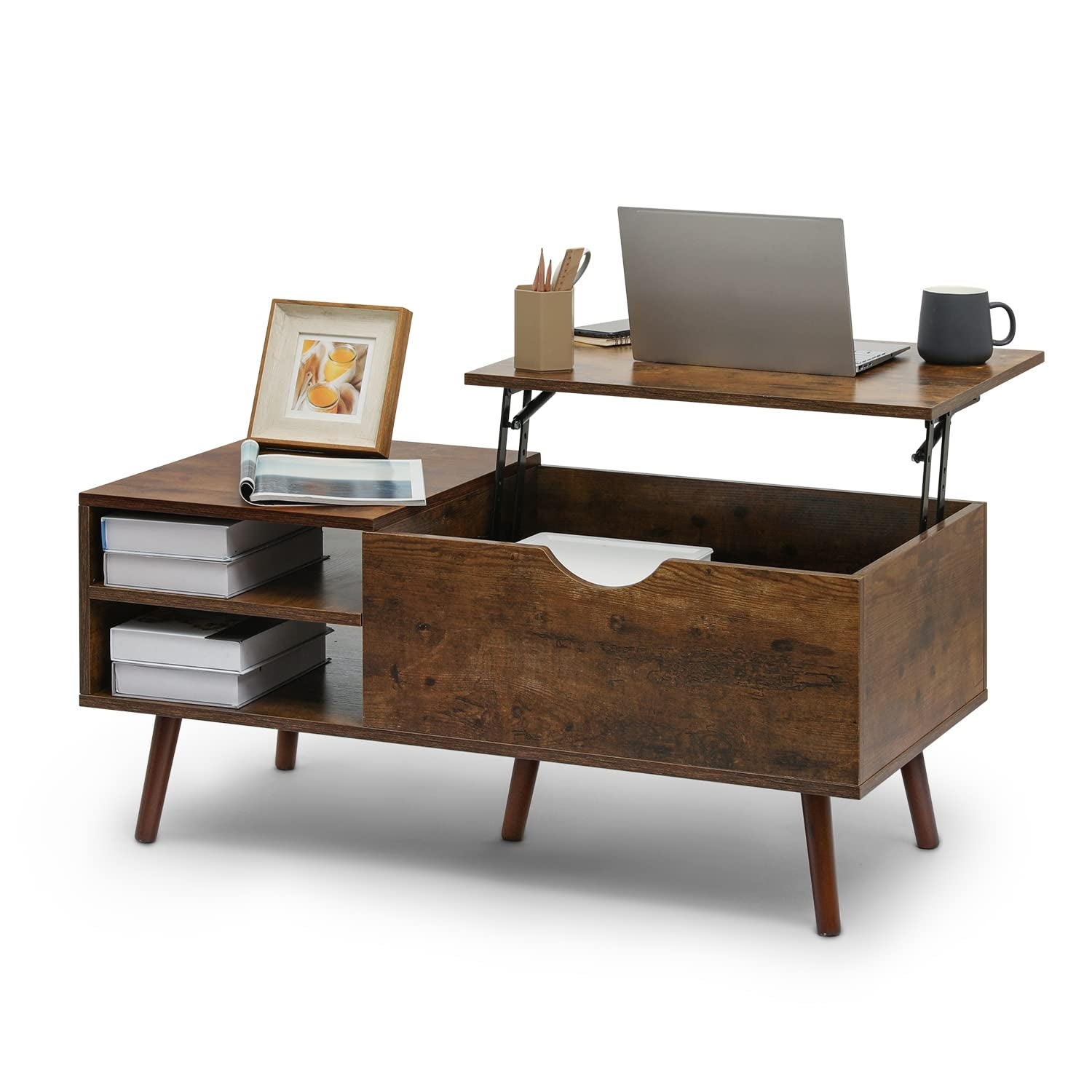 Lift Top Coffee Table with Storage， Lift Tabletop Coffee Table w/Hidden Compartment and Open Shelf - as picture - Mycitystee