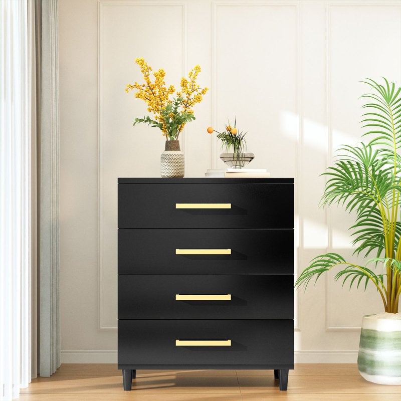 4-Drawer Dressers， Wooden Chest of 4 Drawers， Modern Wide Storage File Cabinet Unit Nightstand for Bedroom， Office， Living Room - - 37045803 - Mycitystee