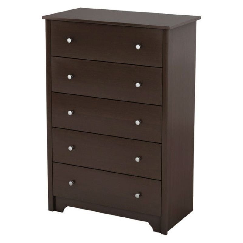 Dark Brown Chocolate Wood Finish 5-Drawer Bedroom Chest of Drawers with Metal Knobs - - 29756358 - Mycitystee