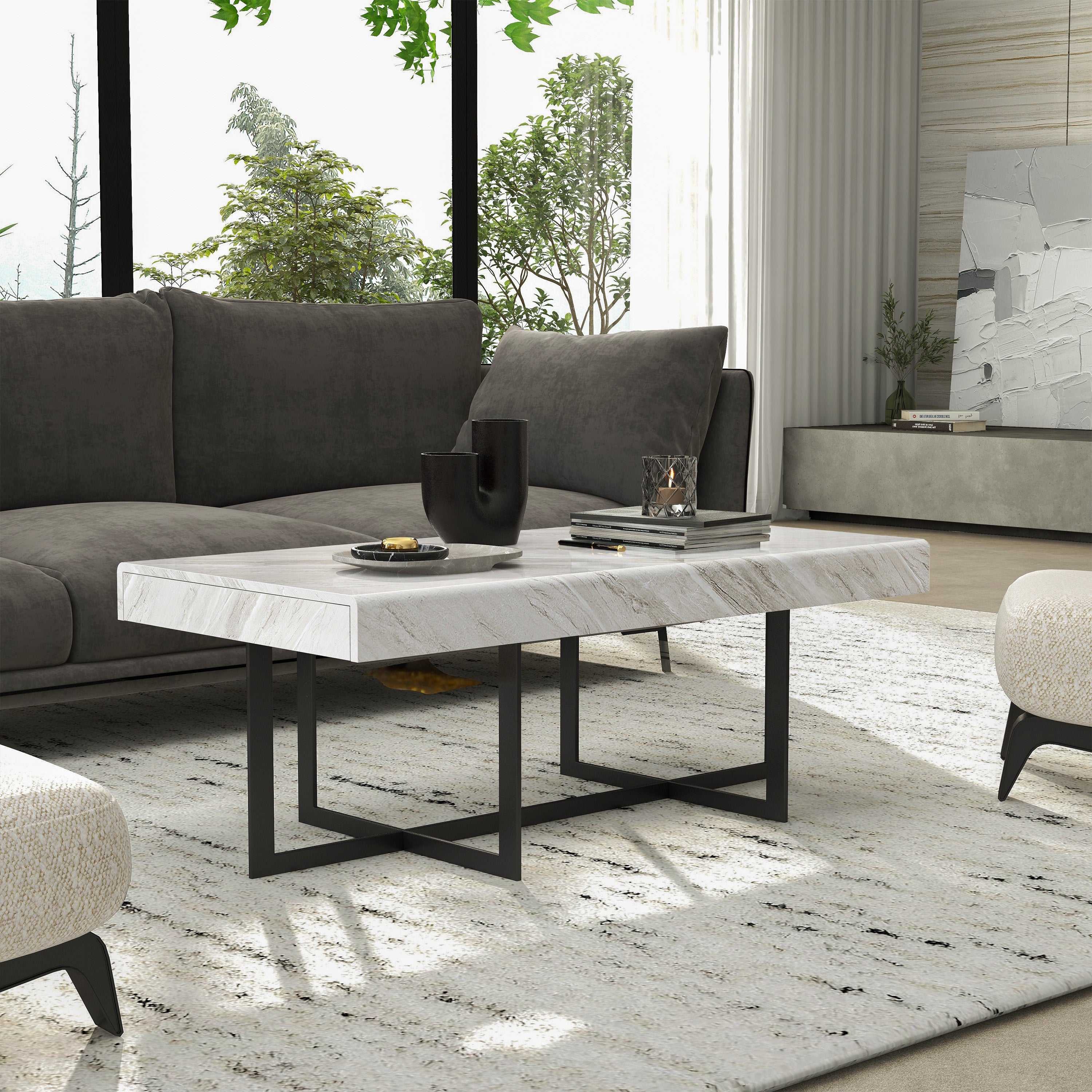 Granala Faux Marble Coffee Table with Drawers by Furniture of America - Mycitystee