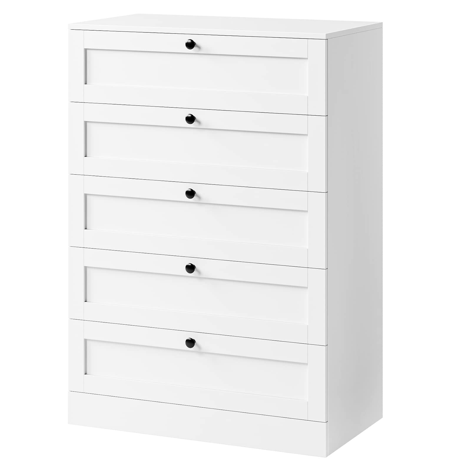 5 Drawer Dresser， White Dresser for Bedroom， Wooden Chest of Drawers with Metal Handles， Modern Dresser Chest Storage Cabinet - - 37668996 - Mycitystee