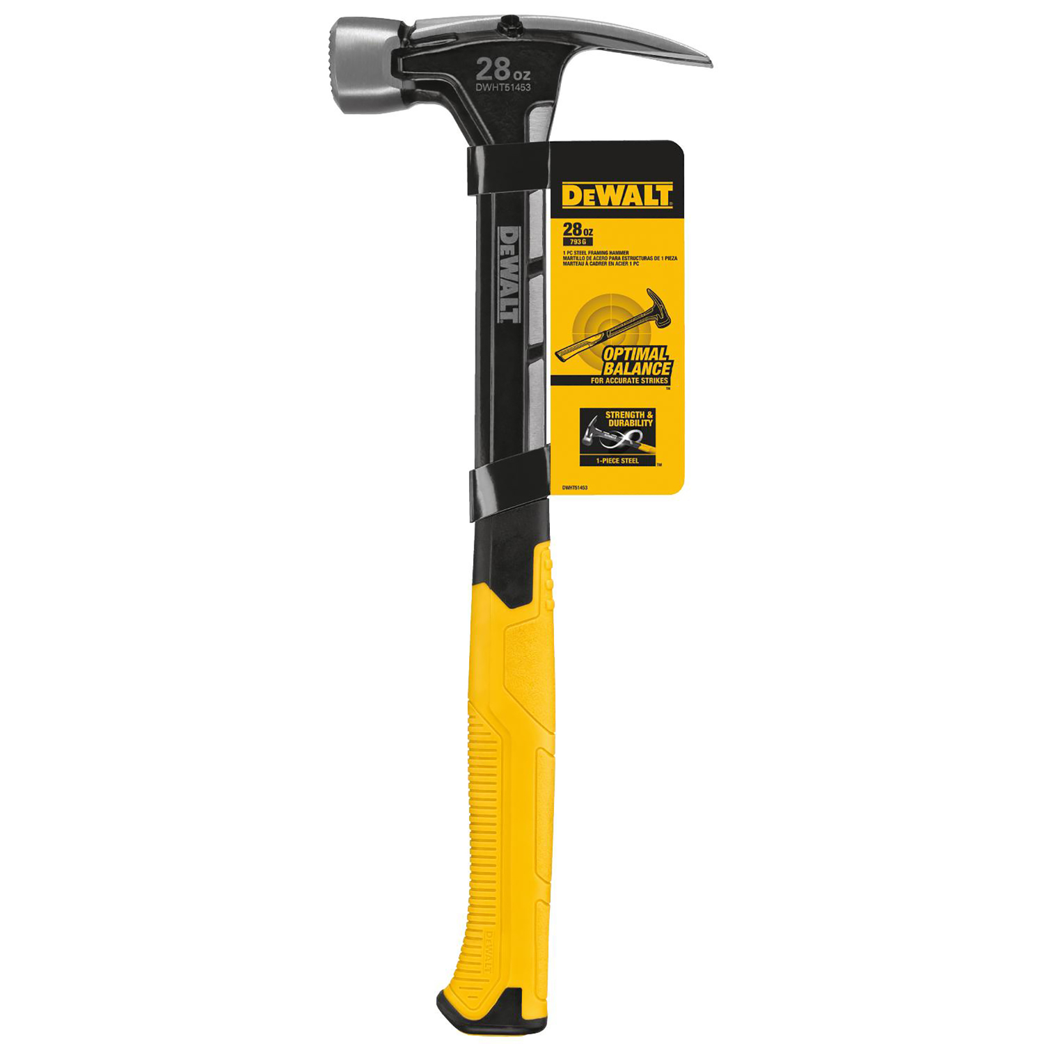 DeWalt 28 oz Checkered Face Framing Hammer 8-1/2 in. Steel Handle - Mycitystee