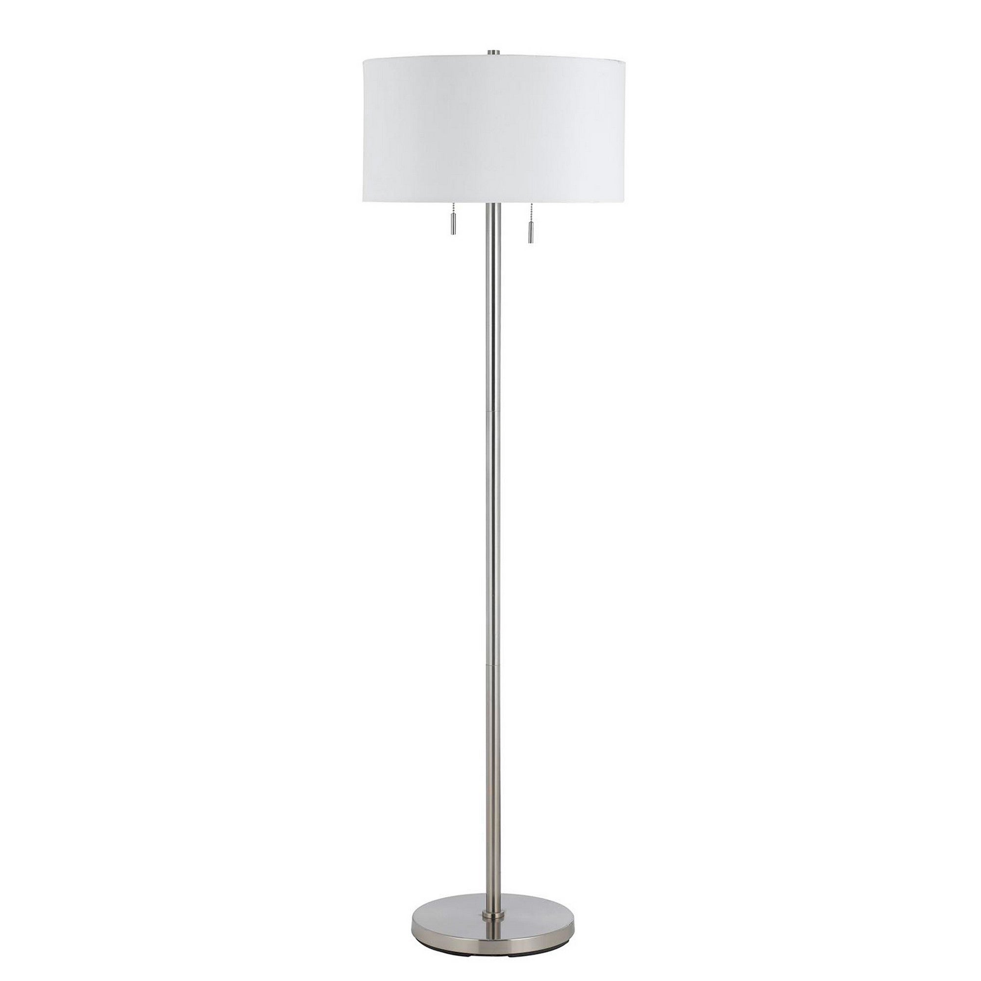 Metal Body Floor Lamp with Fabric Drum Shade and Pull Chain Switch， Silver - Mycitystee