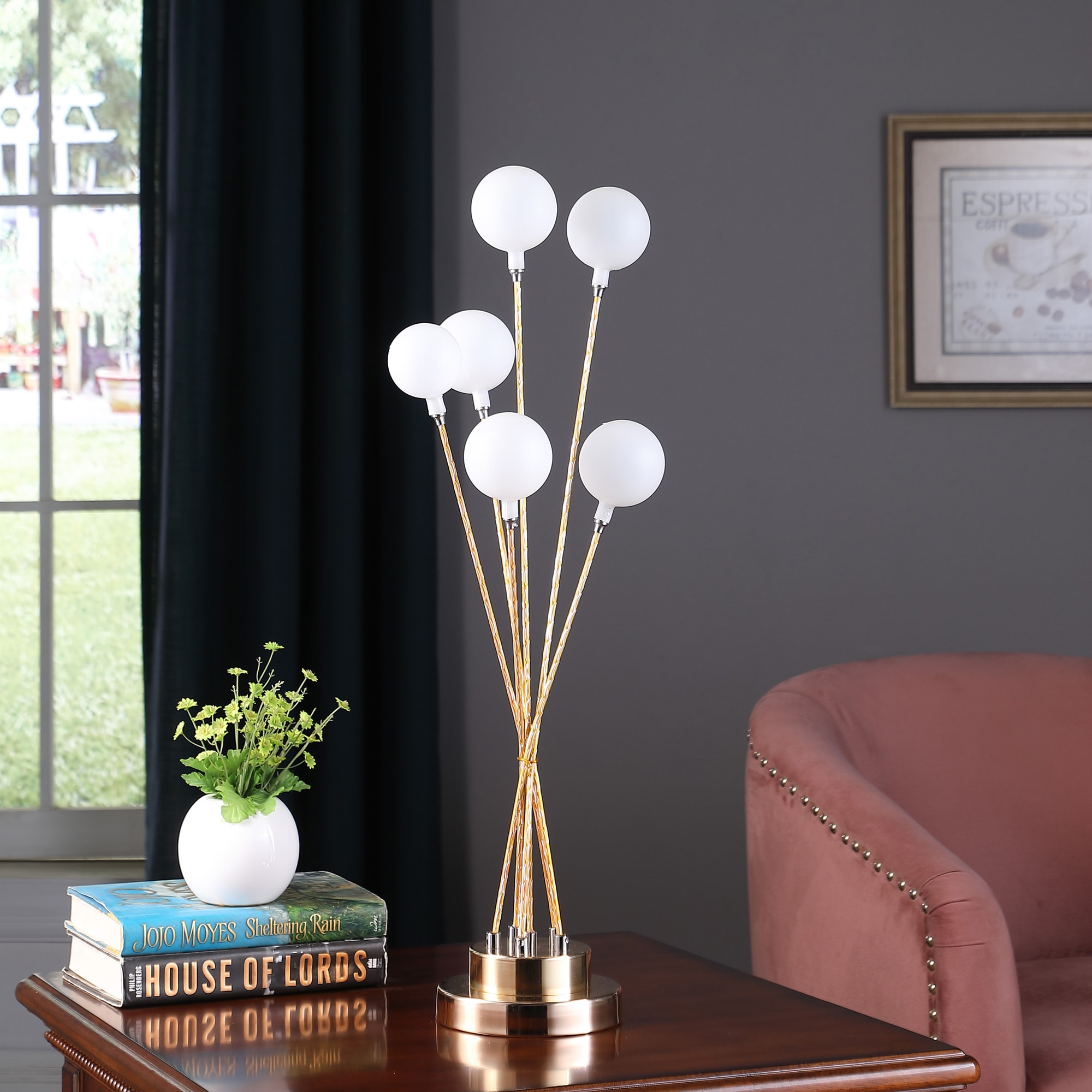 27.5 In. 6-Light Acrylic Globe Metal LED Yellow Gold Table Lamp - Mycitystee