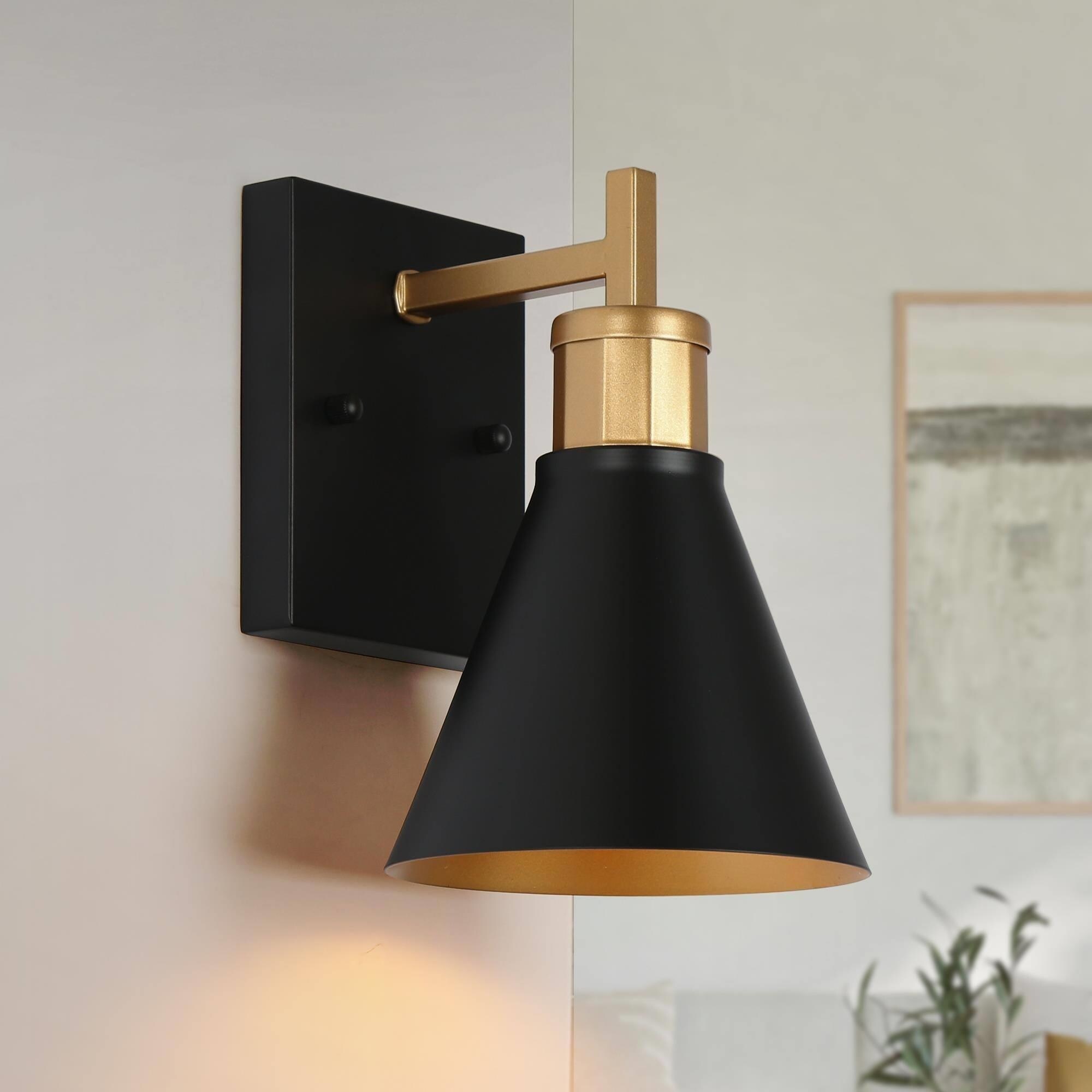 Reuel 1-Light Modern Industrial Black Gold Wall Sconce Metal Wall Light Fixture - L5.5