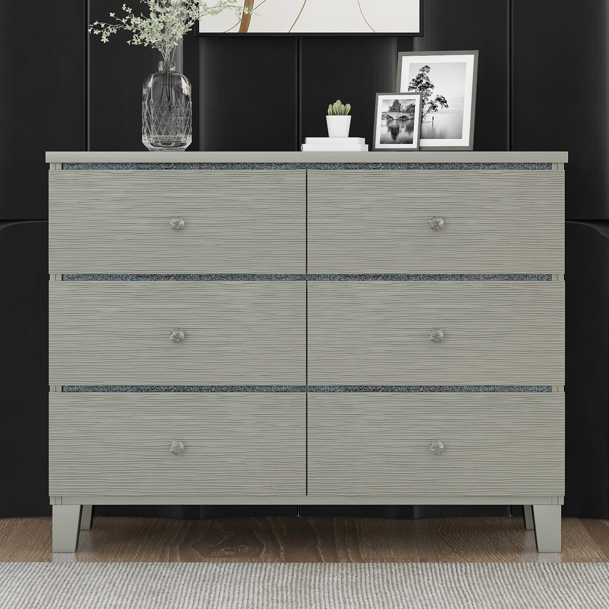 Rubber Wood Dresser with 6 Drawers Metal Slides Crystal Handle - - 37857302 - Mycitystee