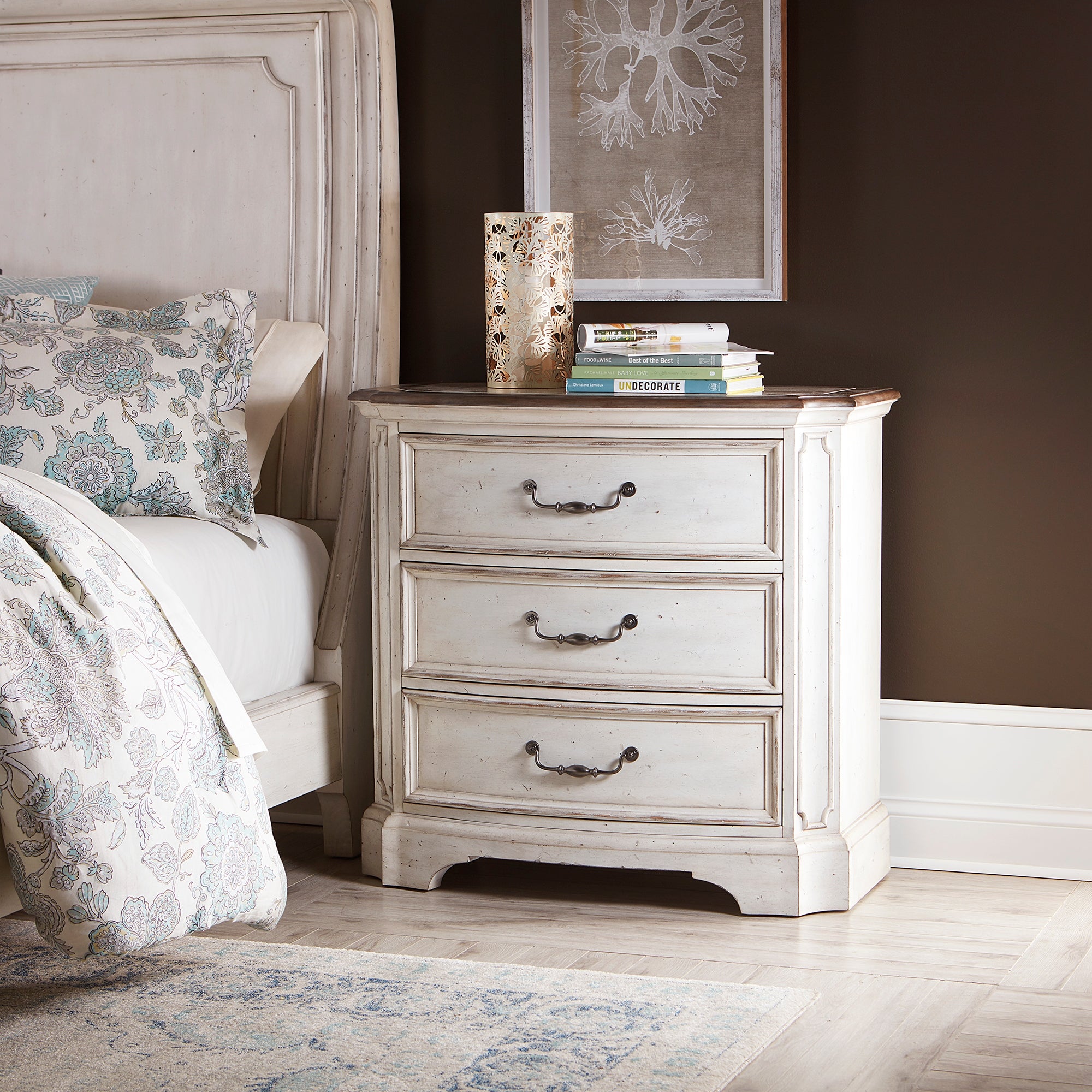 Abbey Road Porcelain White Churchill Brown Bedside Chest - - 30529046 - Mycitystee