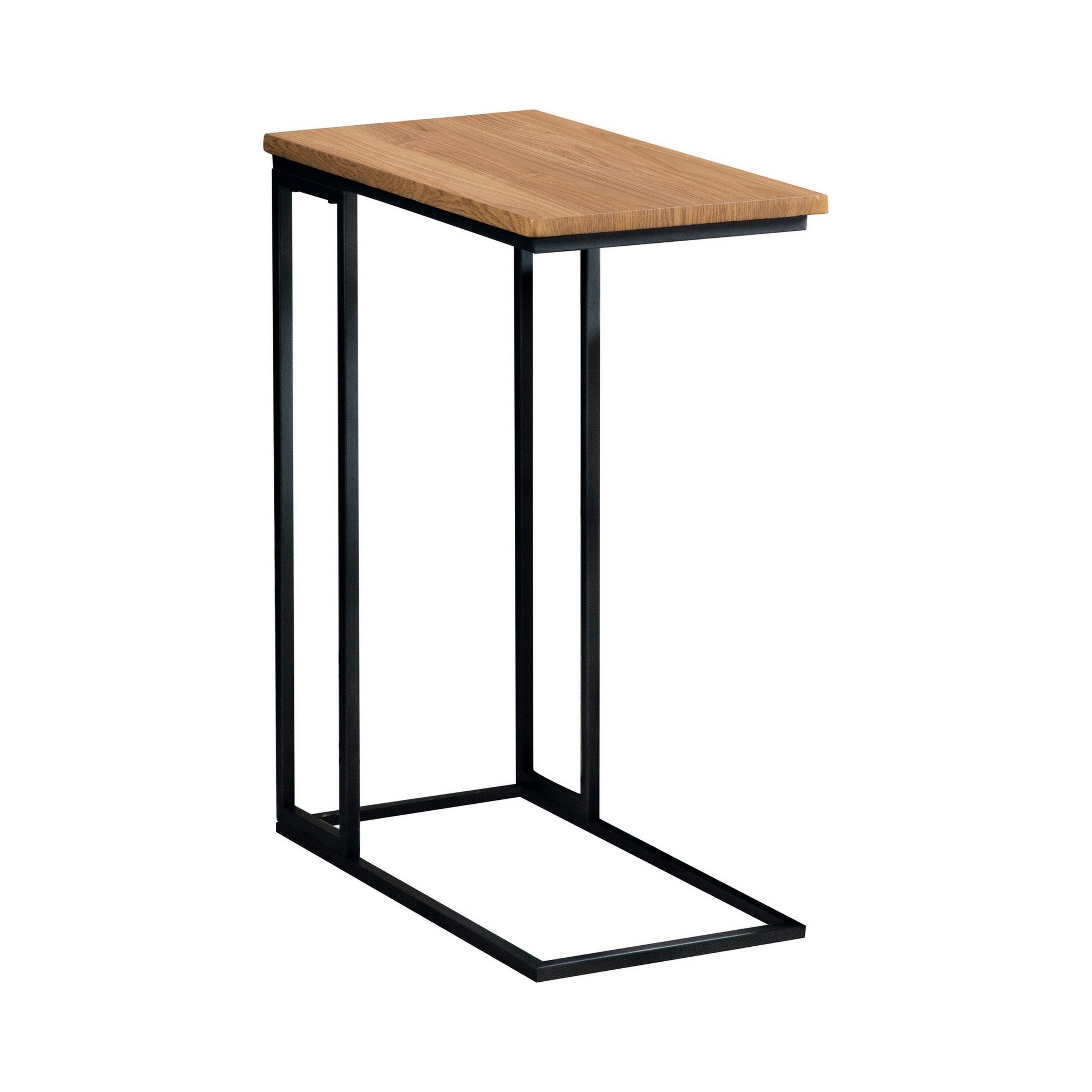 23 Inch Modern C Shape Side End Table， Wood， Metal Frame， USB， Light Brown - Mycitystee