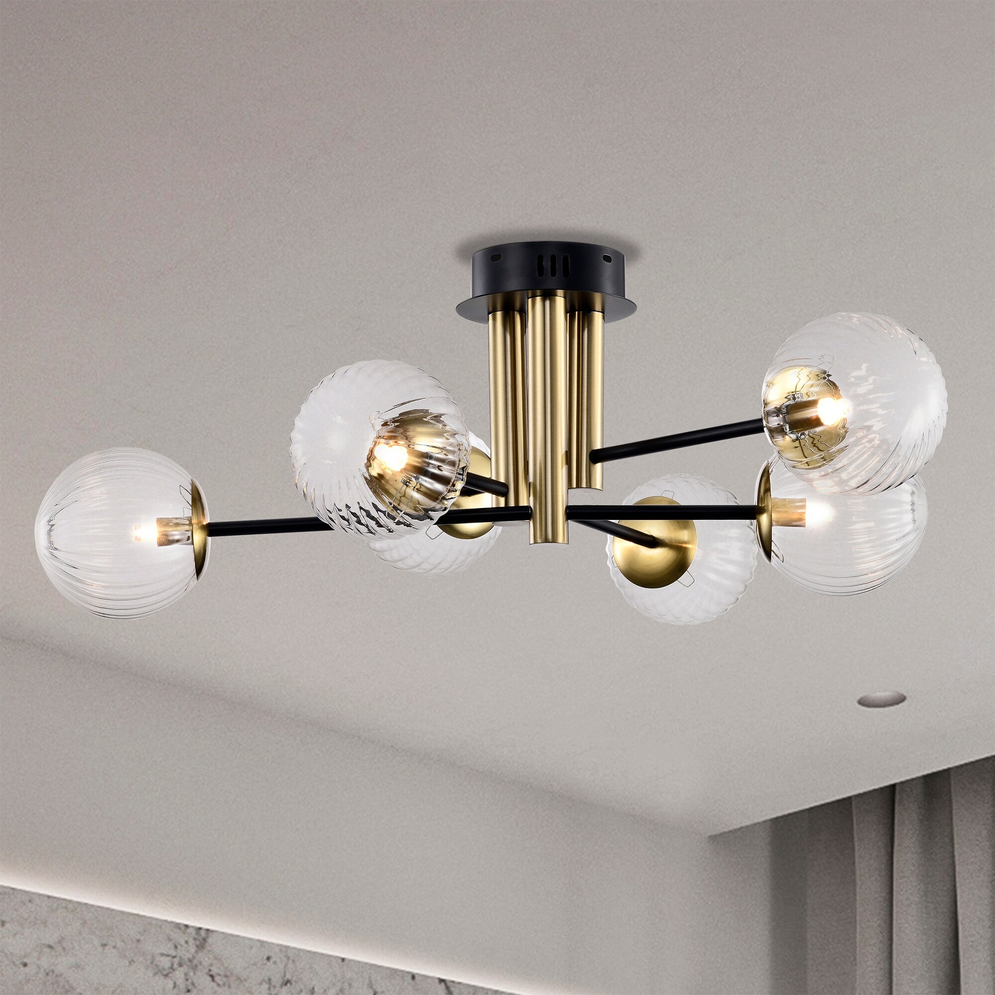 Atlas 32 Inch Globe Clear Glass Semi Flush Mount 6 Light - N/A - Mycitystee