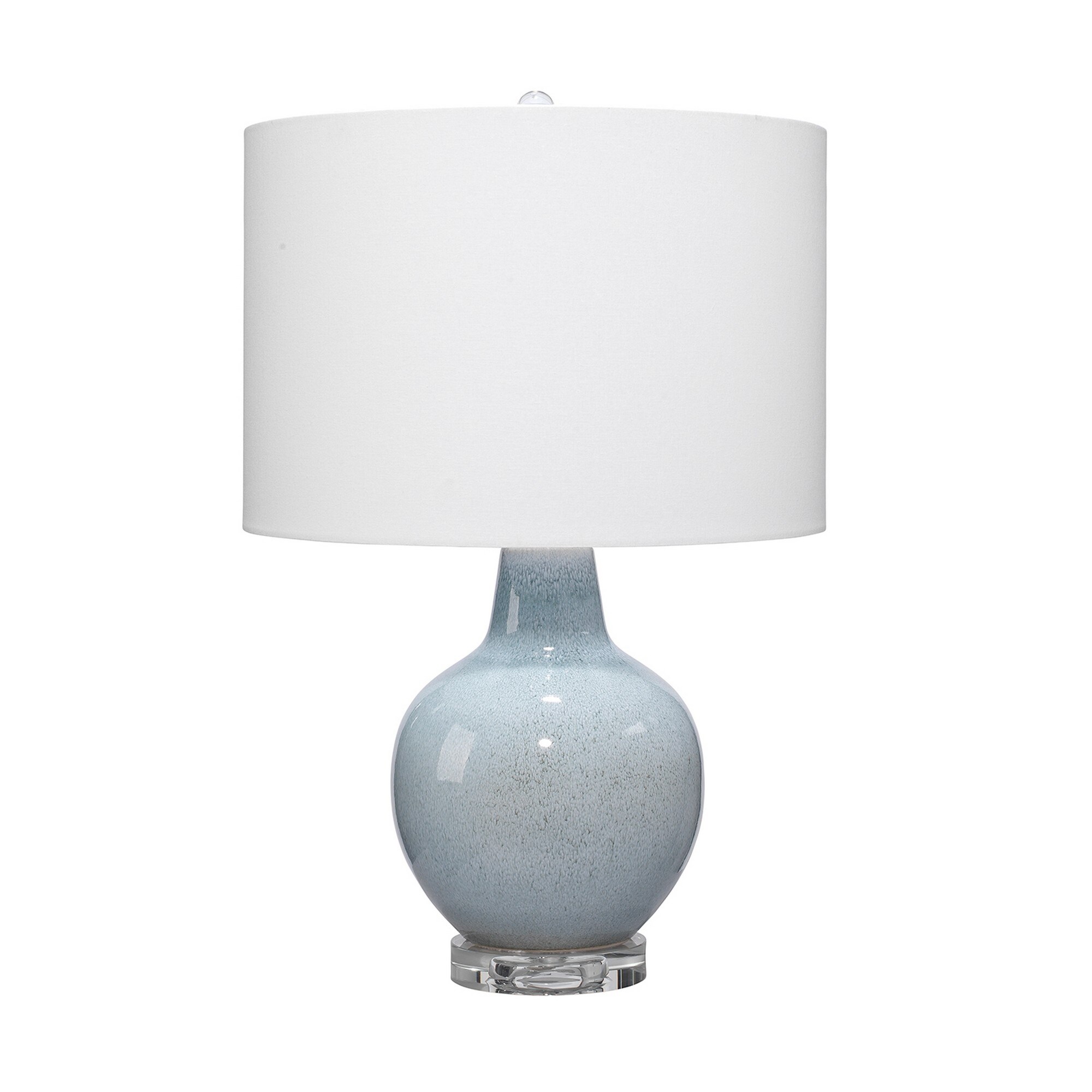 Table Lamp with Drum Shade and Ceramic Bellied Base， Blue - Mycitystee