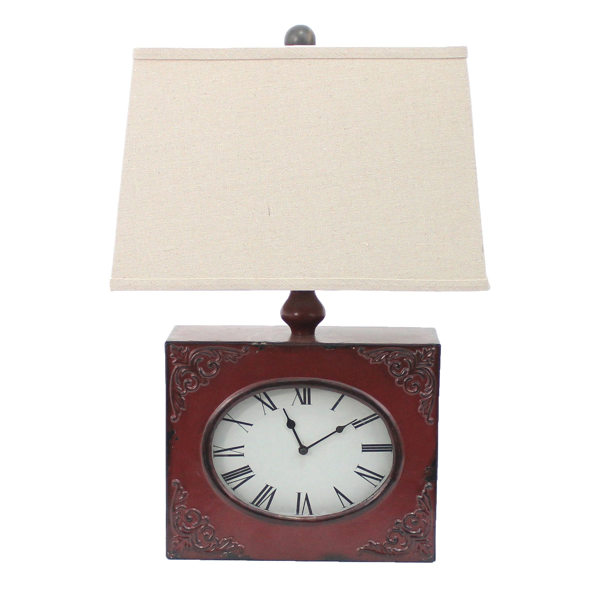Clock Design Metal Table Lamp with Tapered Shade， Red and Beige - Mycitystee