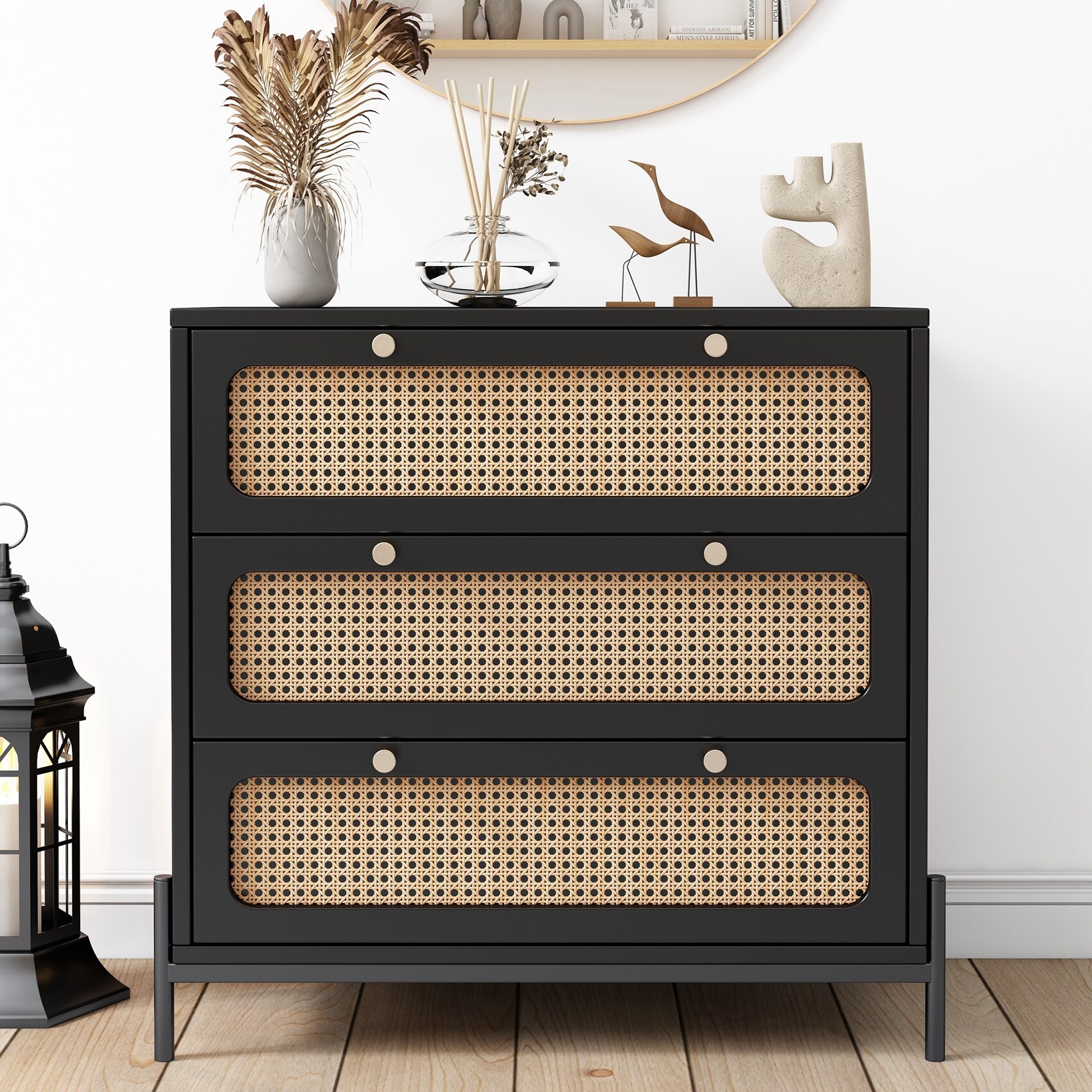 Rattan Wood Closet 3-Drawer Chest - - 37961463 - Mycitystee