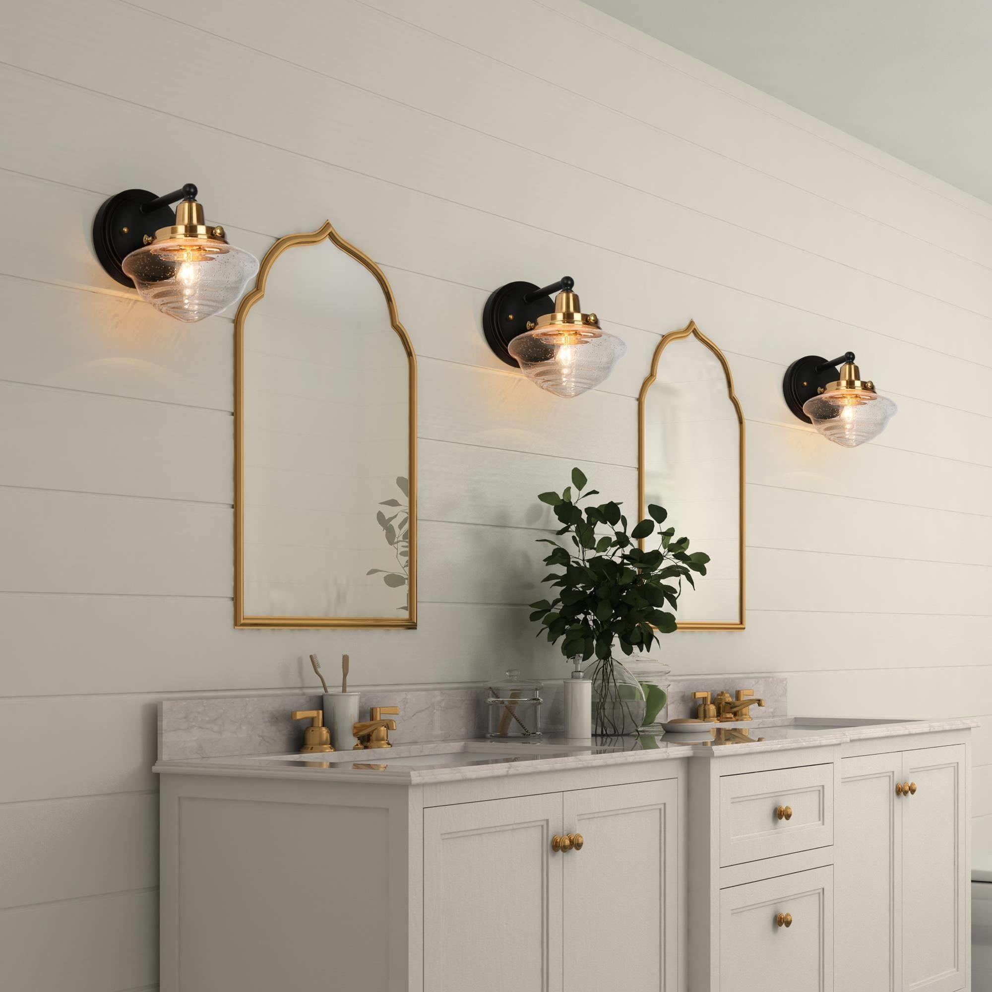 Rumah Modern 1-Light Black Gold Wall Sconce Schoolhouse Bathroom Vanity Lights - 6.5