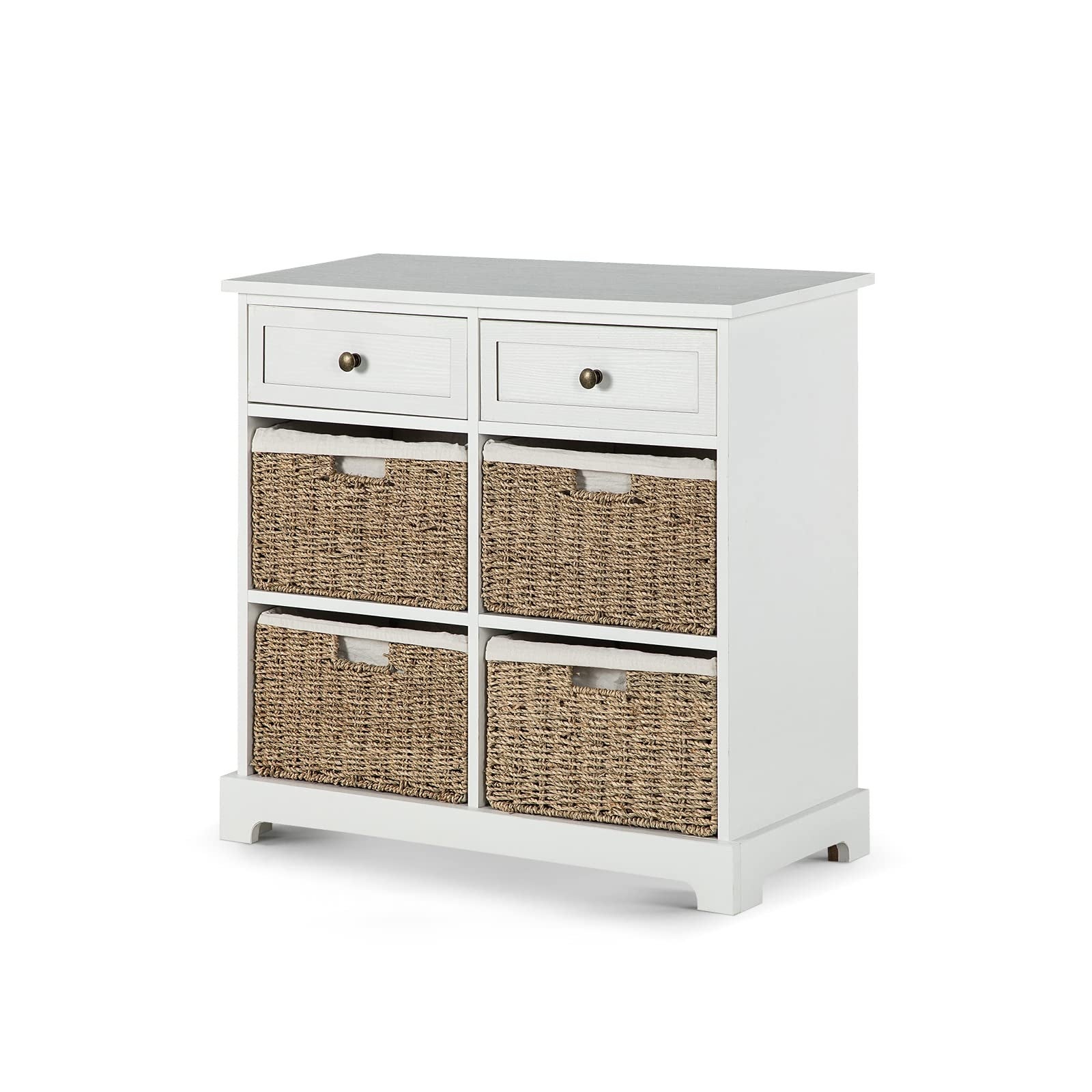 Dresser for Bedroom with 2 Drawer 4 Rope Baskets， Wood Chest with 6 Storage Units， Boho Farmhouse Modern - as picture - - 37668795 - Mycitystee