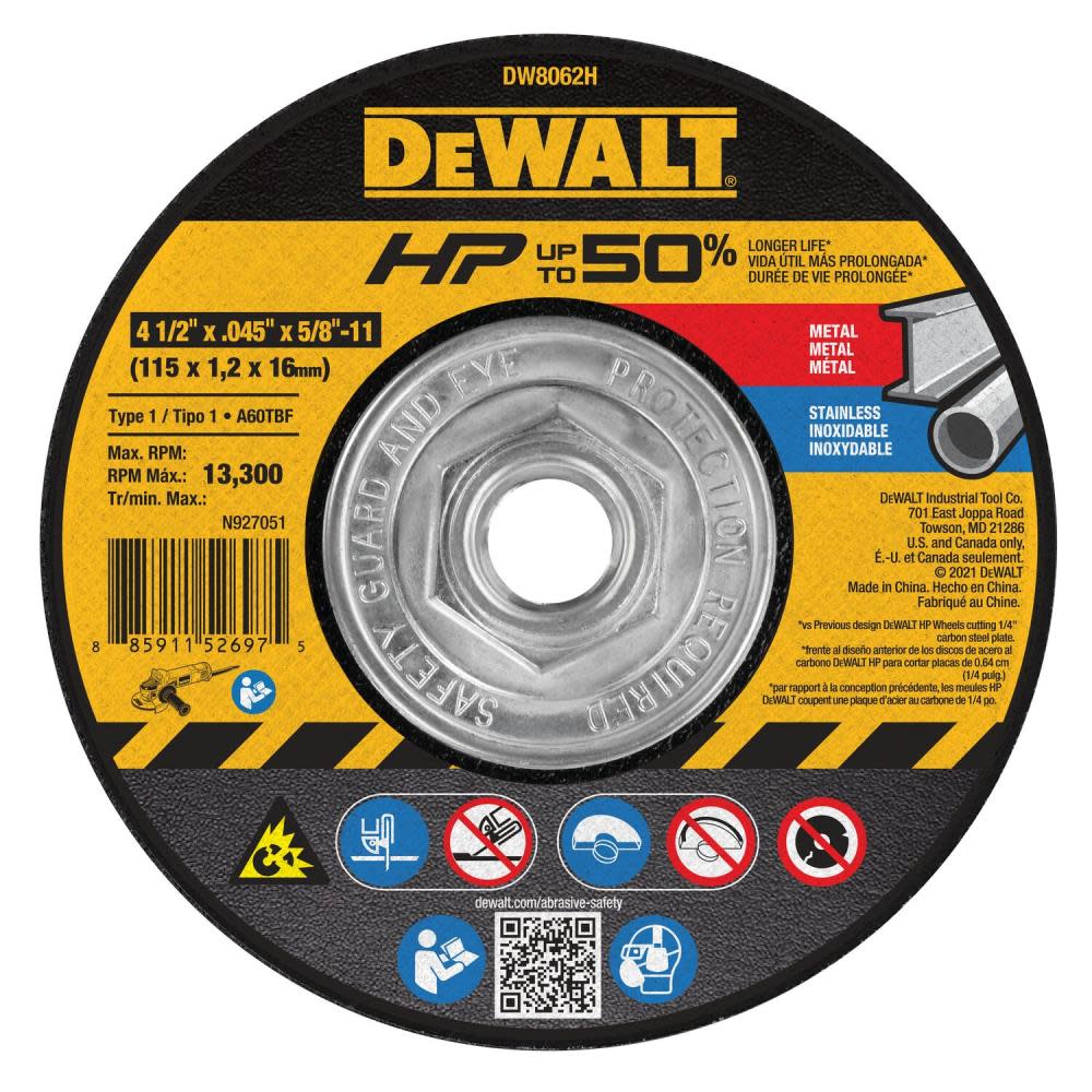 DEWALT Cutting Wheel 4 1/2 x .045 x 5/8 11 HP T1 - Mycitystee