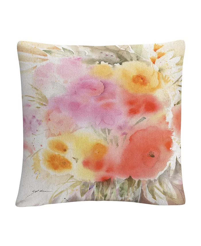 Baldwin Sheila Golden Spring Flowers Square Watercolor Painting Decorative Pillow， 16