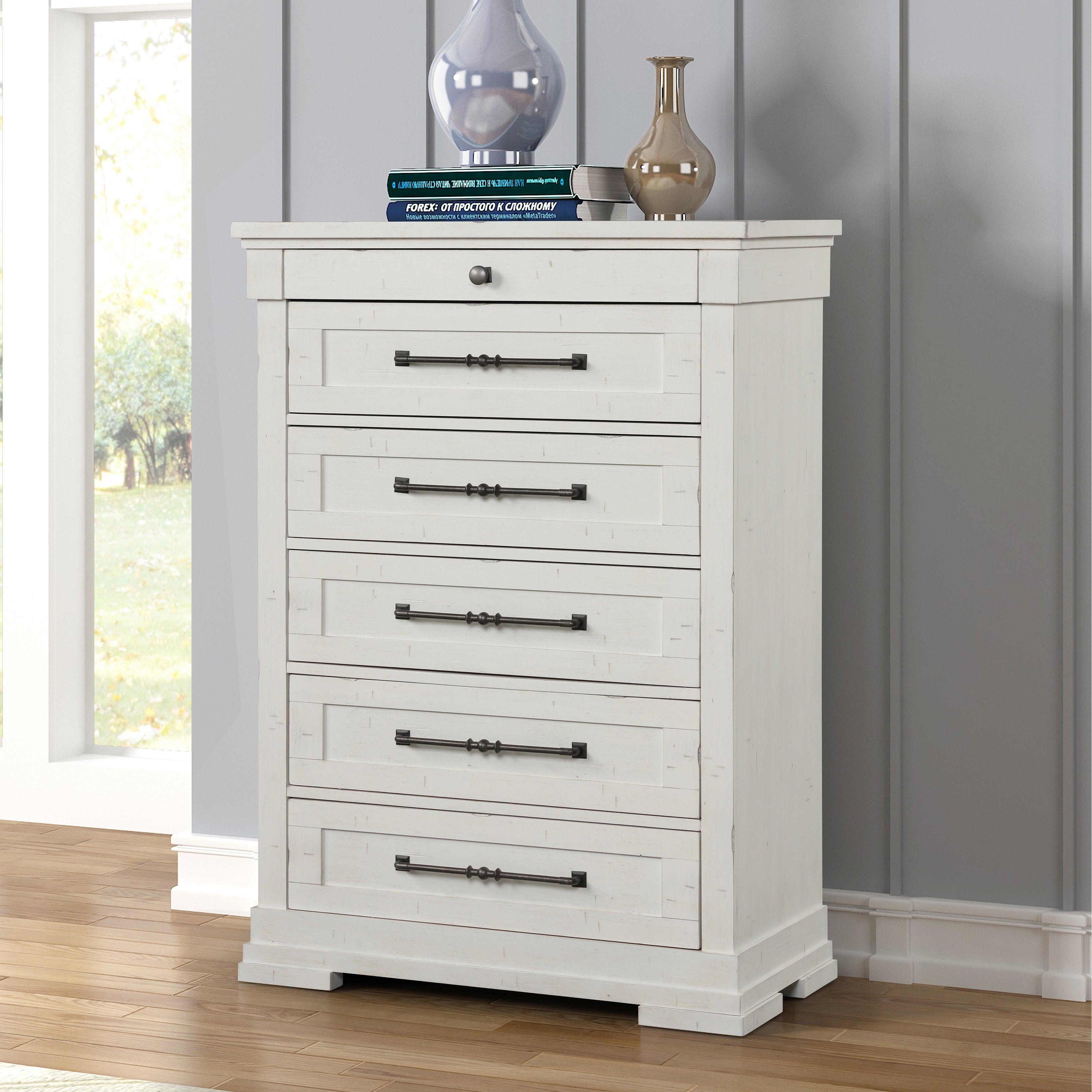 Roundhill Furniture Laria Antique White Finish Wood 6-Drawer Chest - - 35767188 - Mycitystee