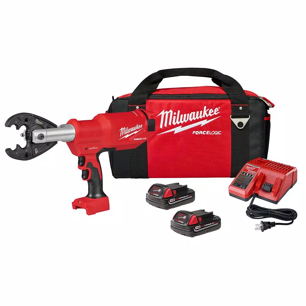 Milwaukee M18 18-Volt Lithium-Ion Cordless FORCE LOGIC 6-Ton Pistol Utility Crimping Kit with O-D3 Jaws and 2 Batteries and#8211; XDC Depot - Mycitystee