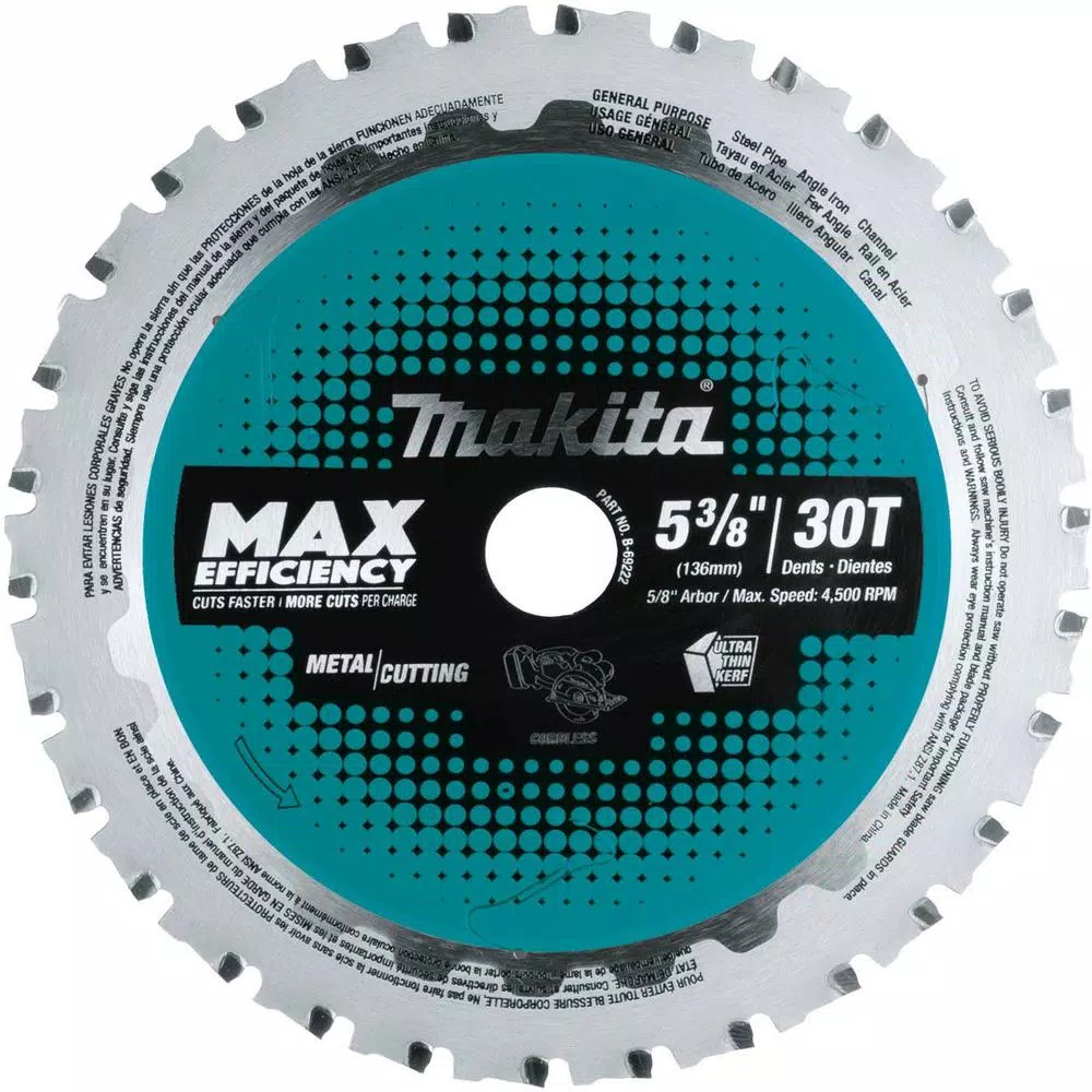 Makita 5-3/8 in. 30T Carbide-Tipped Max Efficiency Saw Blade， Metal/General Purpose and#8211; XDC Depot - Mycitystee