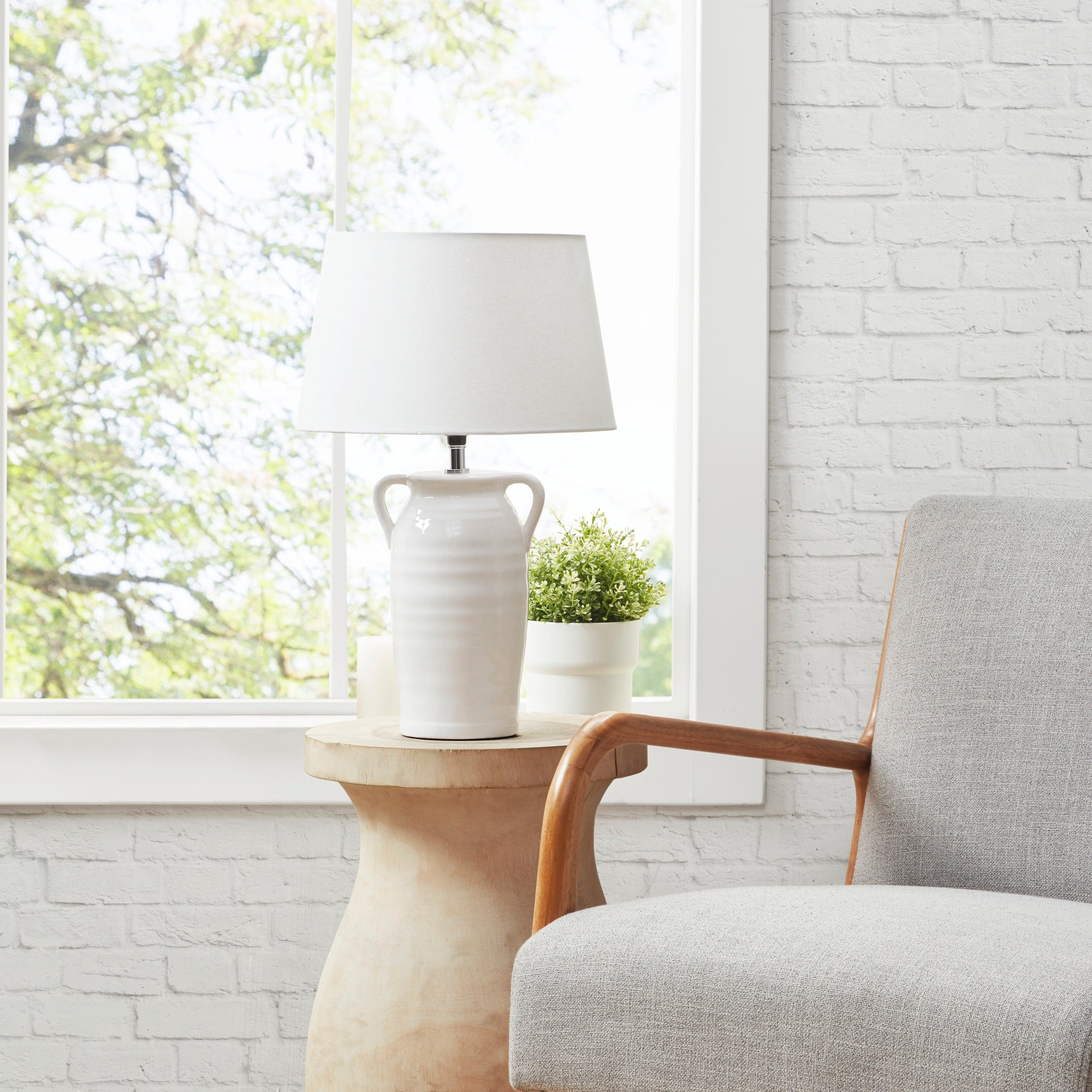 INK+IVY Everly White Ceramic Table Lamp with Handles - Mycitystee