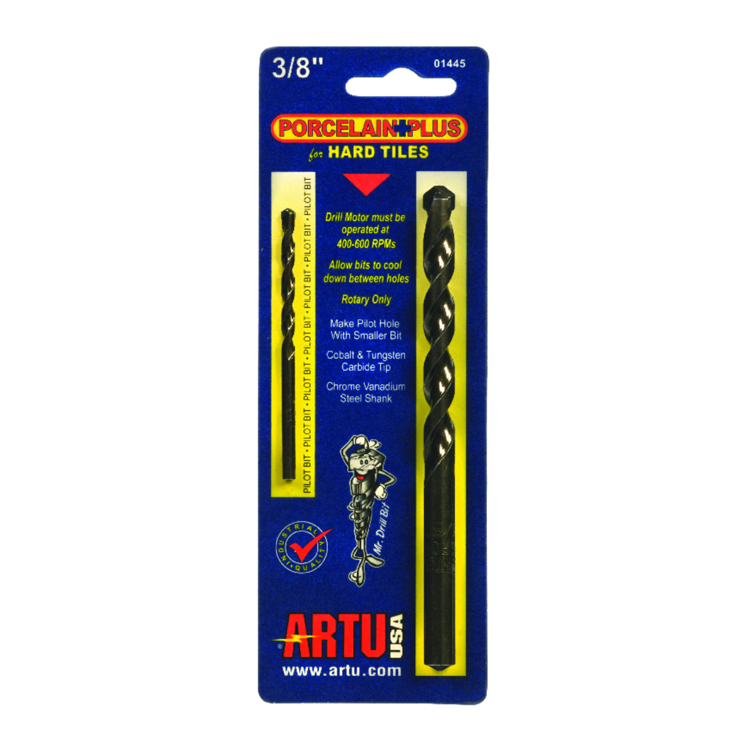 ARTU Porcelain Plus 3/8 in. X 5-5/16 in. L Tungsten Carbide Tipped Glass and Tile Bit Set 2 pc - Mycitystee