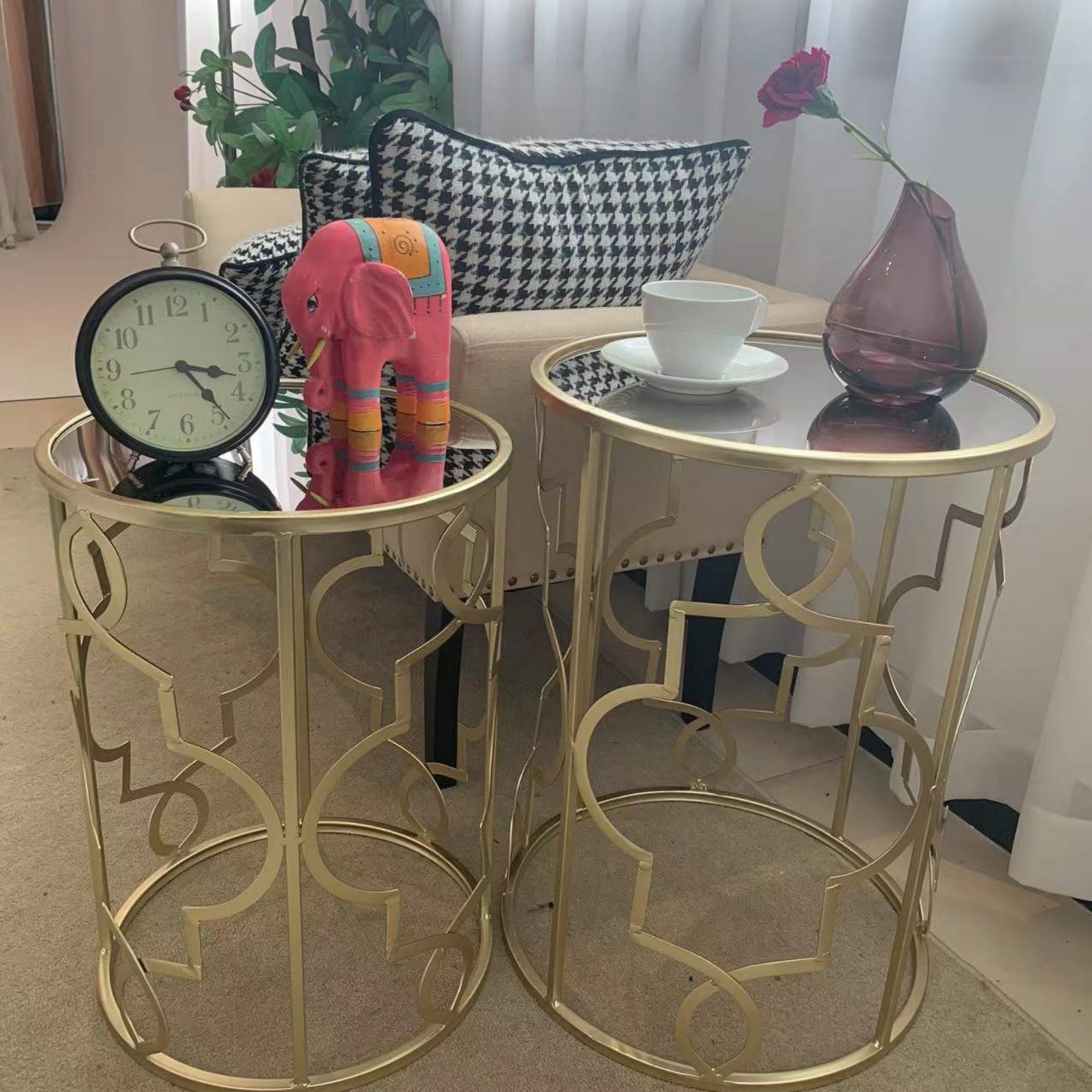 Adeco Goldtone Metal and Glass Nesting Side Table (Set of 2) - Mycitystee
