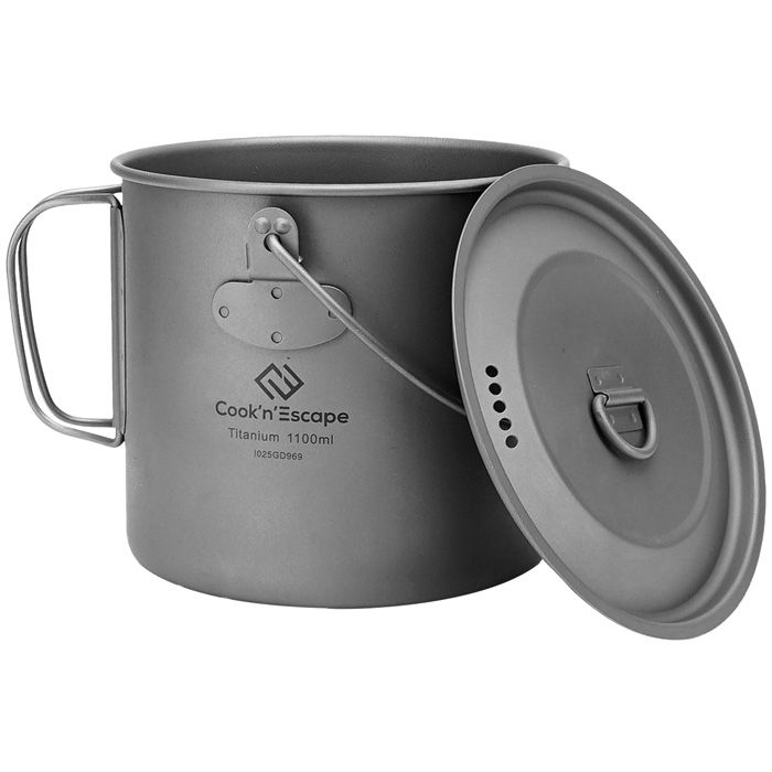 COOK'N'ESCAPE Titanium 1100ml Pot Ultralight Camping Hanging Cup with Lid  Foldable Handle Backpacking Hiking CA2114 - Mycitystee