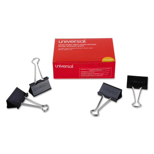 Universal Binder Clips， Large， Black/Silver， 12/Box (10220) - Mycitystee