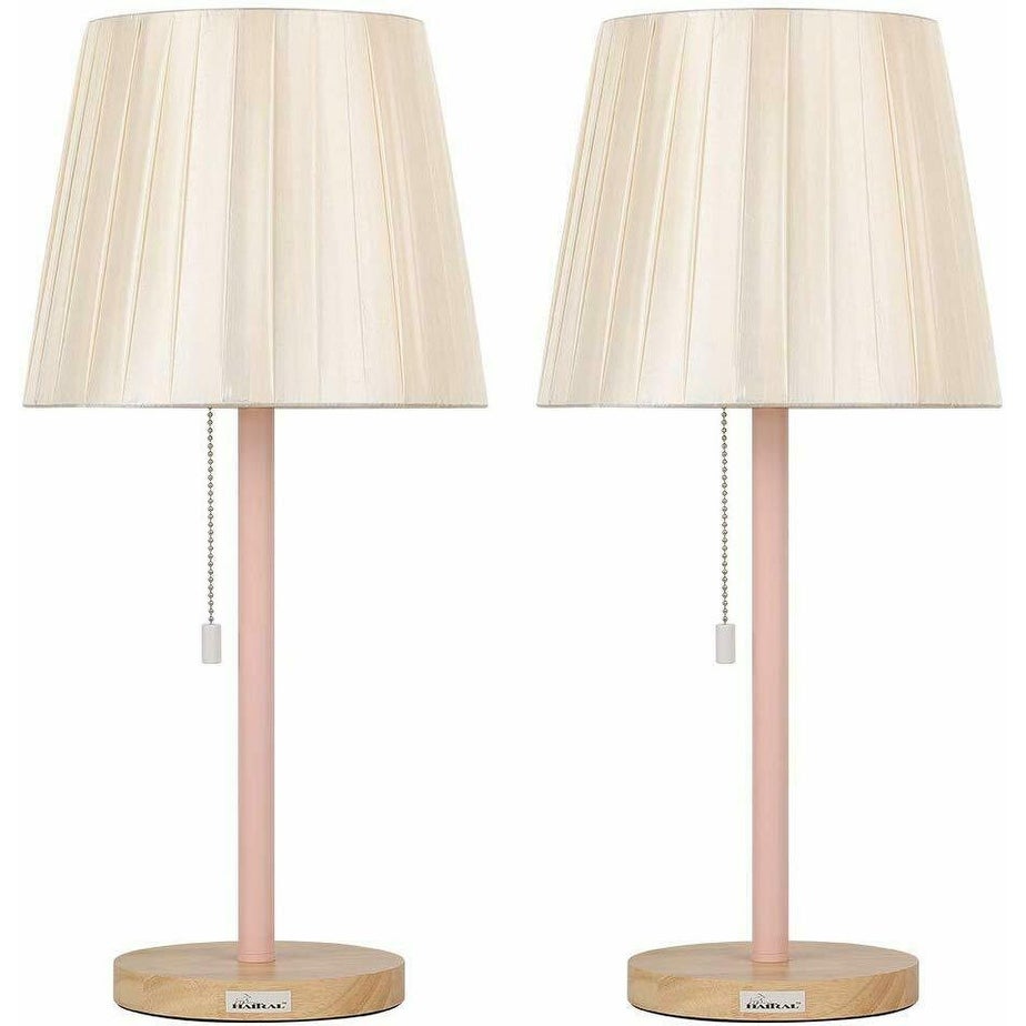 Oumilen Two Set Pink Vintage Wooden Base Pull Chain Table Reading Lamp - Mycitystee