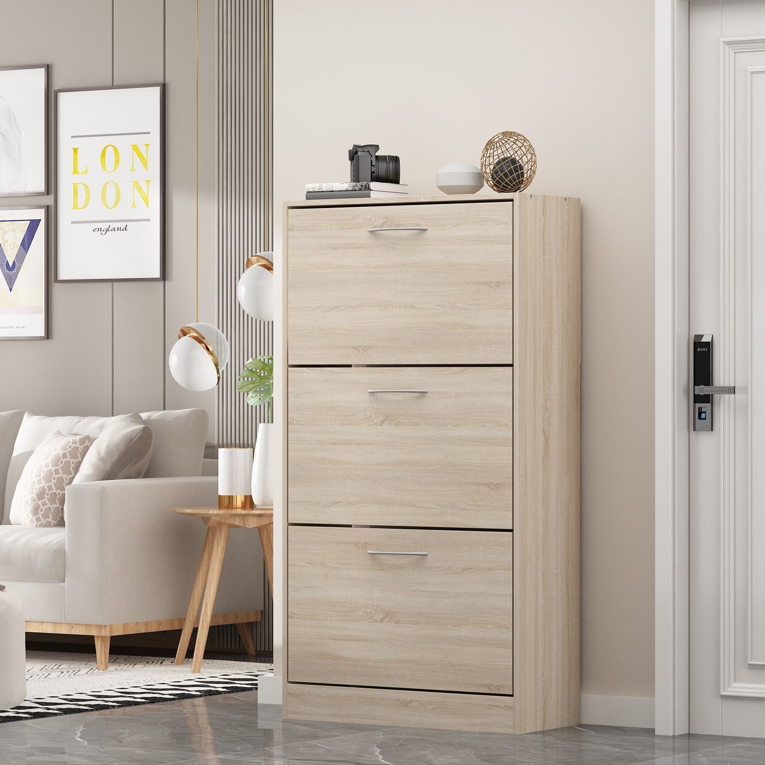 Modern Shoe Storage Cabinet for Entryway， 2 Tier Floor Shoes Cabinet - - 35444446 - Mycitystee