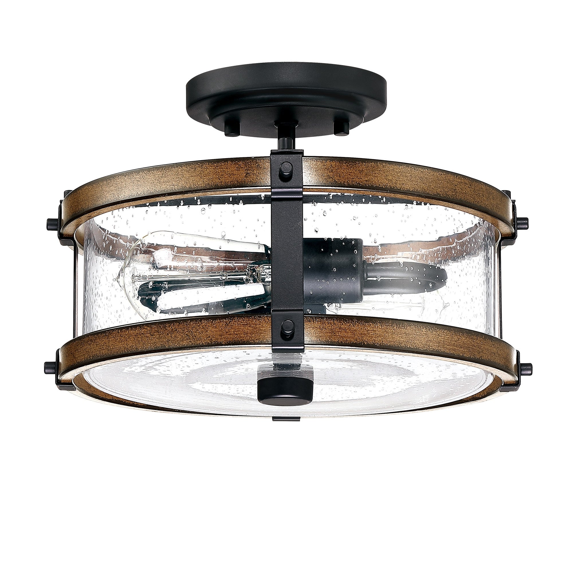 2-Light Semi Flush Mount with Matte Black and Barnwood Accents - Mycitystee