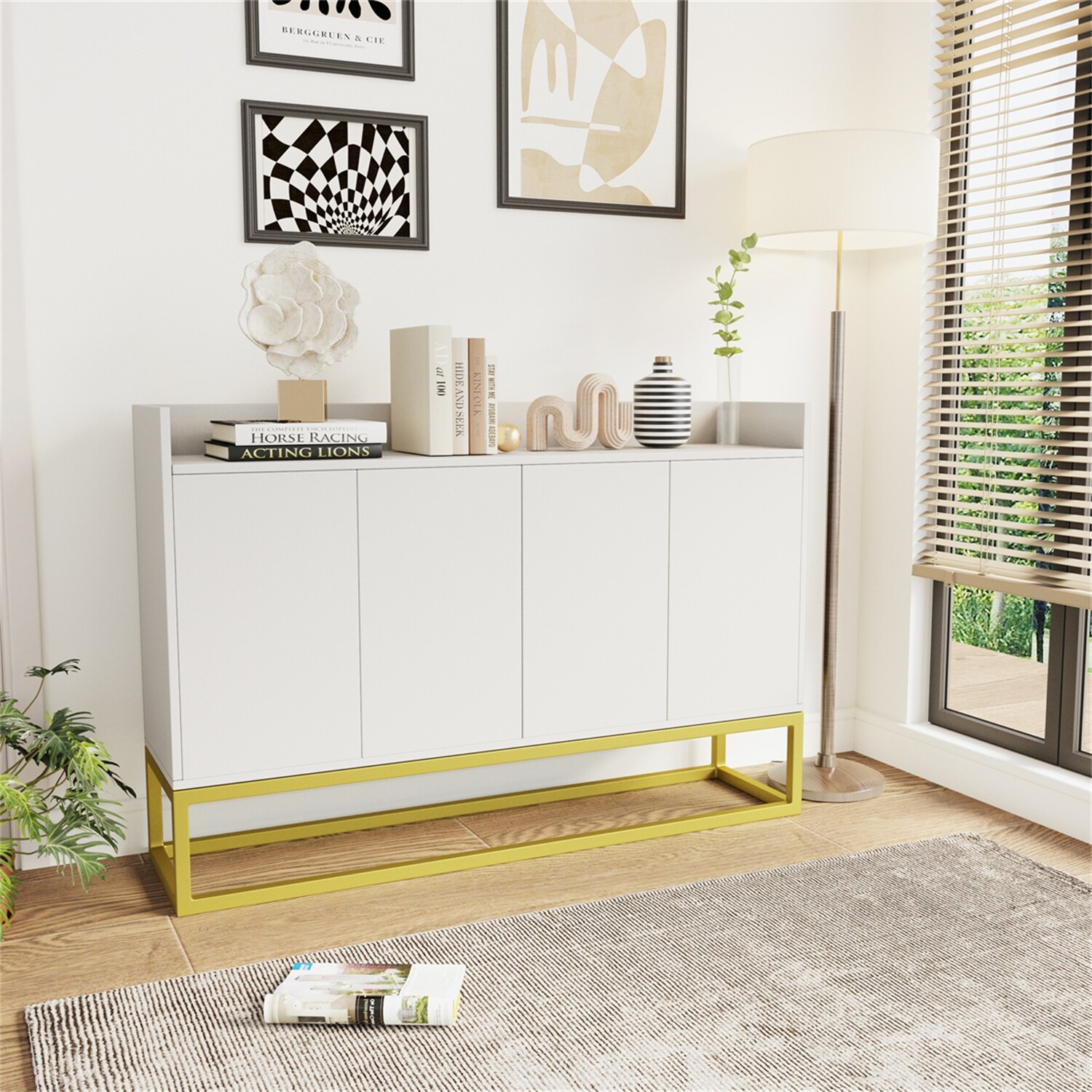 4-Door Wooden Storage Cabinet with Square Metal Leg - - 37862876 - Mycitystee