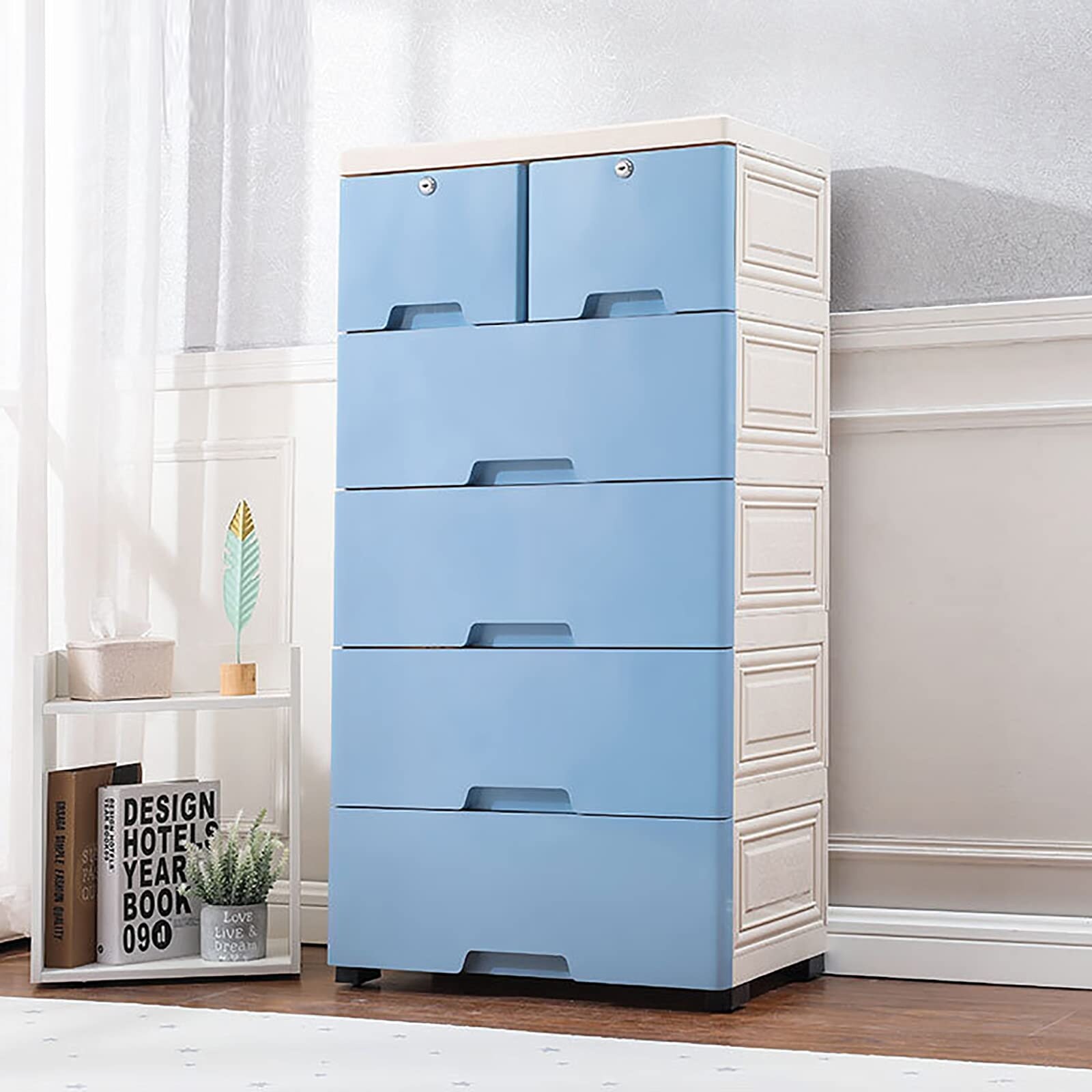 Modern 6 Drawer Dresser， 5 Layers Drawer Chest Storage Cabinet Tall Dresser Organizer with Rolling Wheels， Keys for Clothes - - 37668868 - Mycitystee
