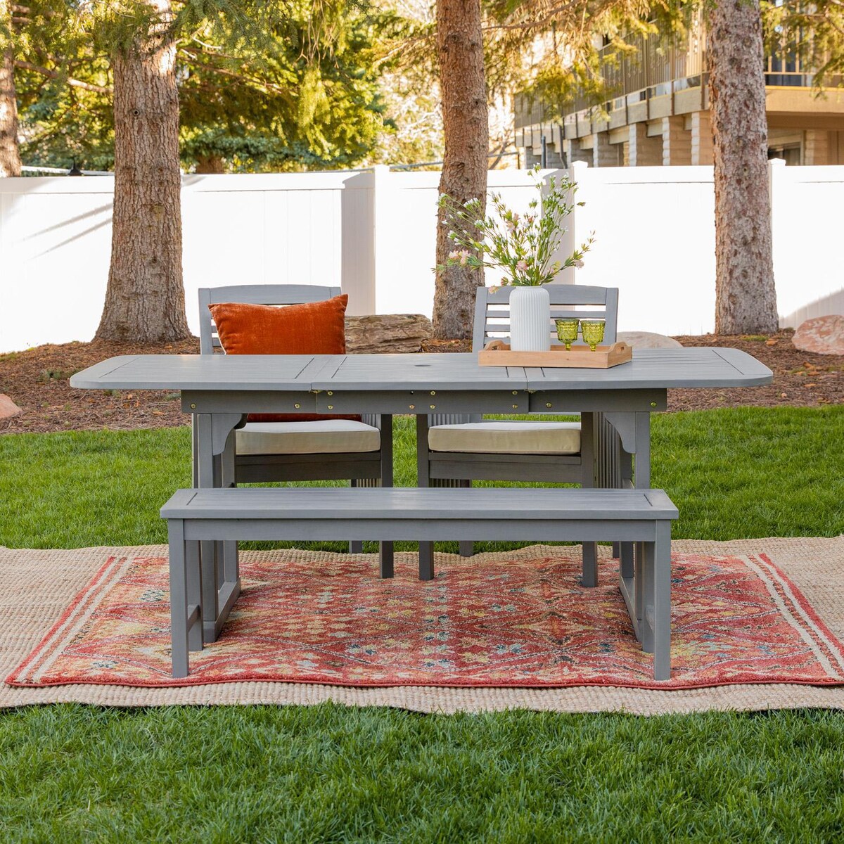 Ultimate Patio Horizon Way 4 Piece Acacia Patio Dining Set W/ 55-79 X 35 Inch Extension Rectangular Table - Mycitystee