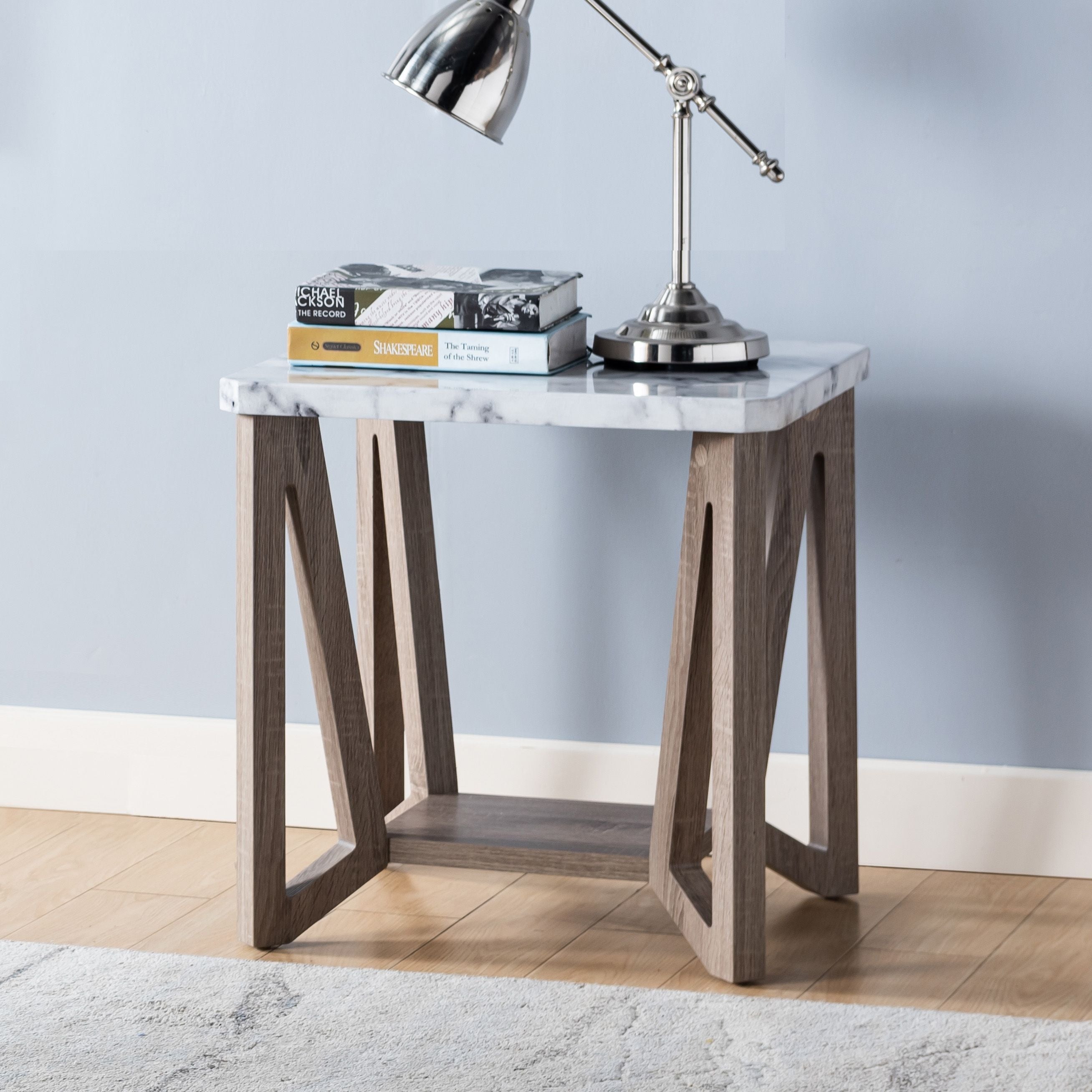 Q-Max End Table Features Faux White Glossy Marble Ttop Perched on Artdeco Legs - Mycitystee